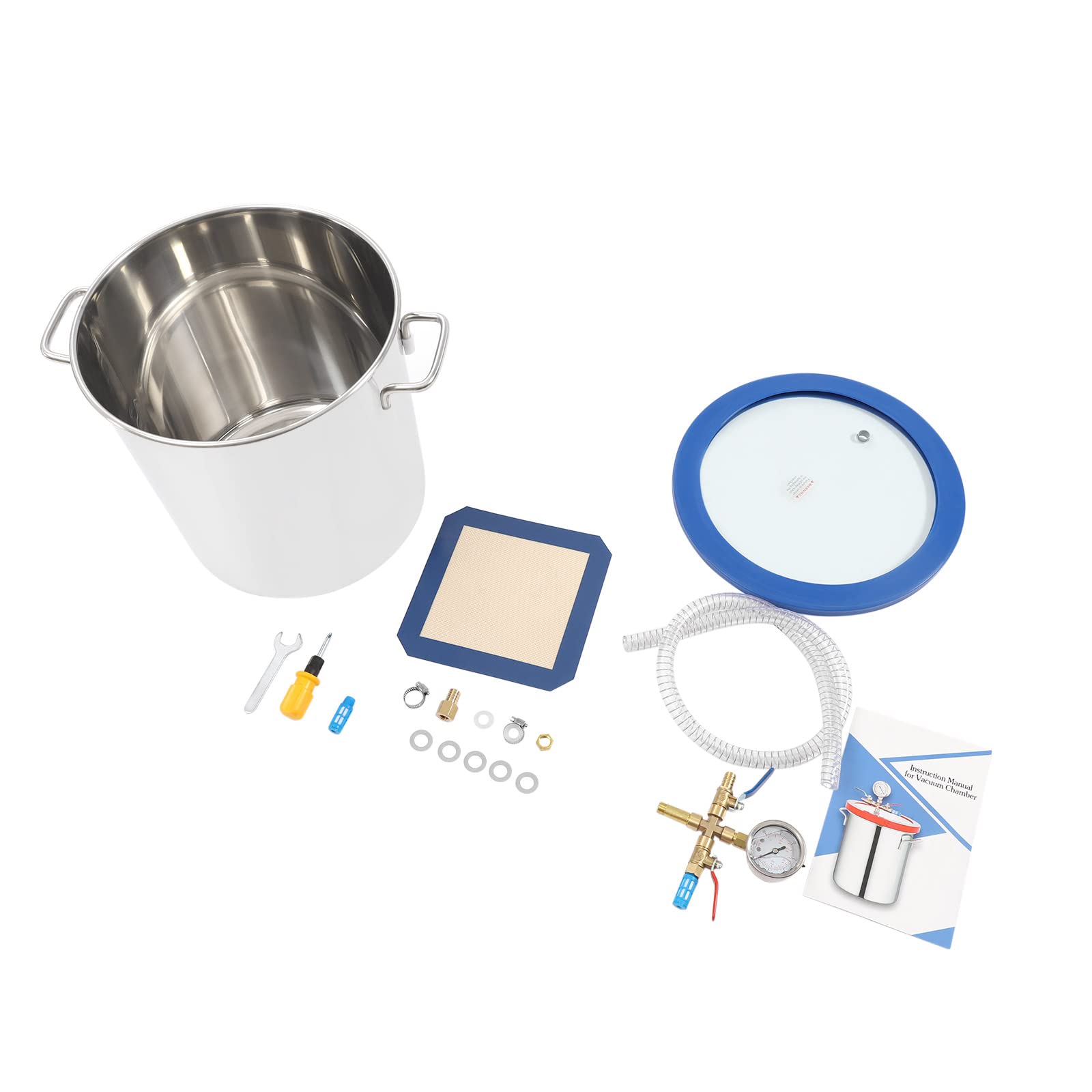 5 Gallon Tempered Glass Vacuum Degassing Chamber Kit - 19L Stainless Steel Lab Vacuum Chamber for Wood Stabilization & Resin Casting | Ideal for Epoxy Projects, Woodworking & Scientific Experiments