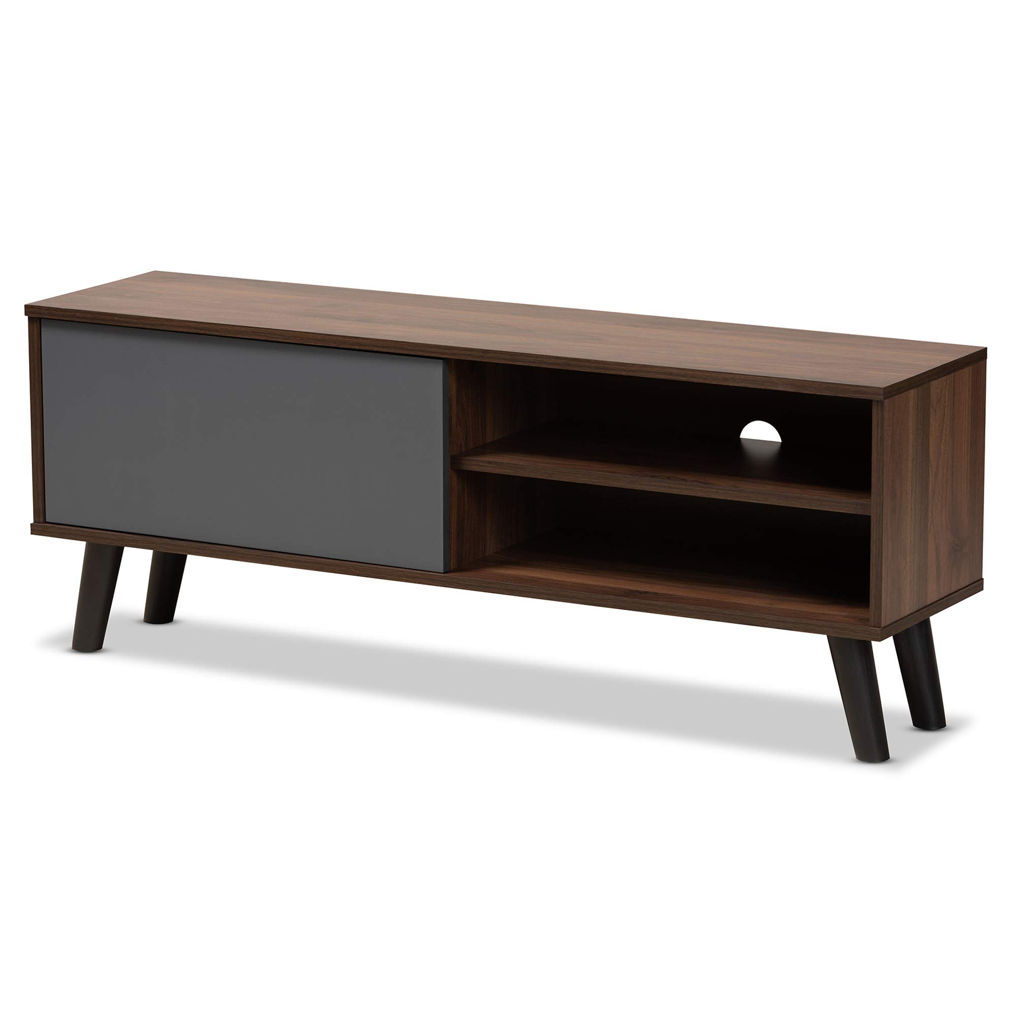 Baxton Studio Mallory TV Stand for Living Room - Modern Grey, Walnut Brown & Black Entertainment Center with Storage | Perfect for TVs up to 65