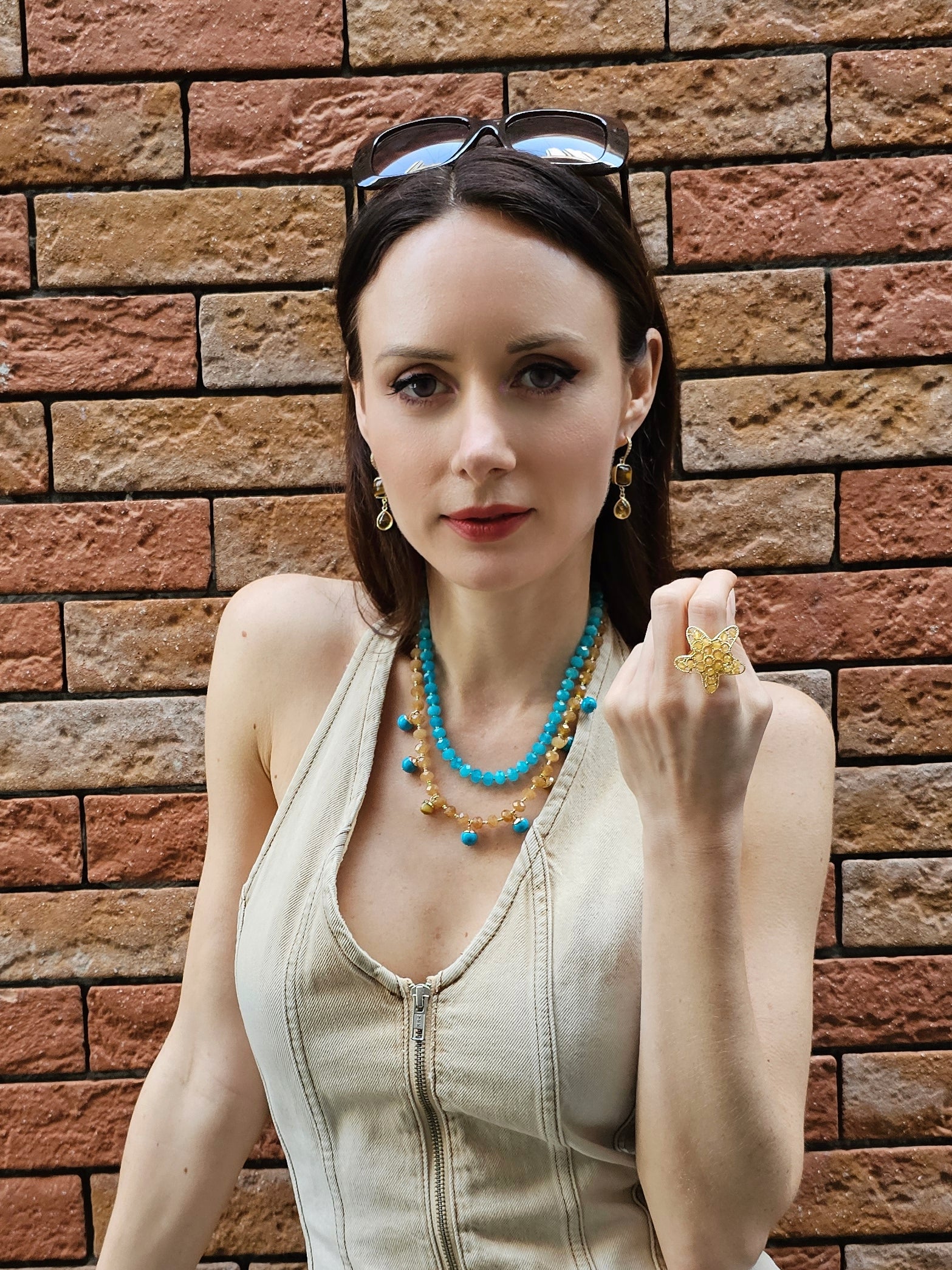 Elegant Green and Yellow Jade Double Layer Statement Necklace PN023 - Perfect for Weddings, Parties, and Special Occasions