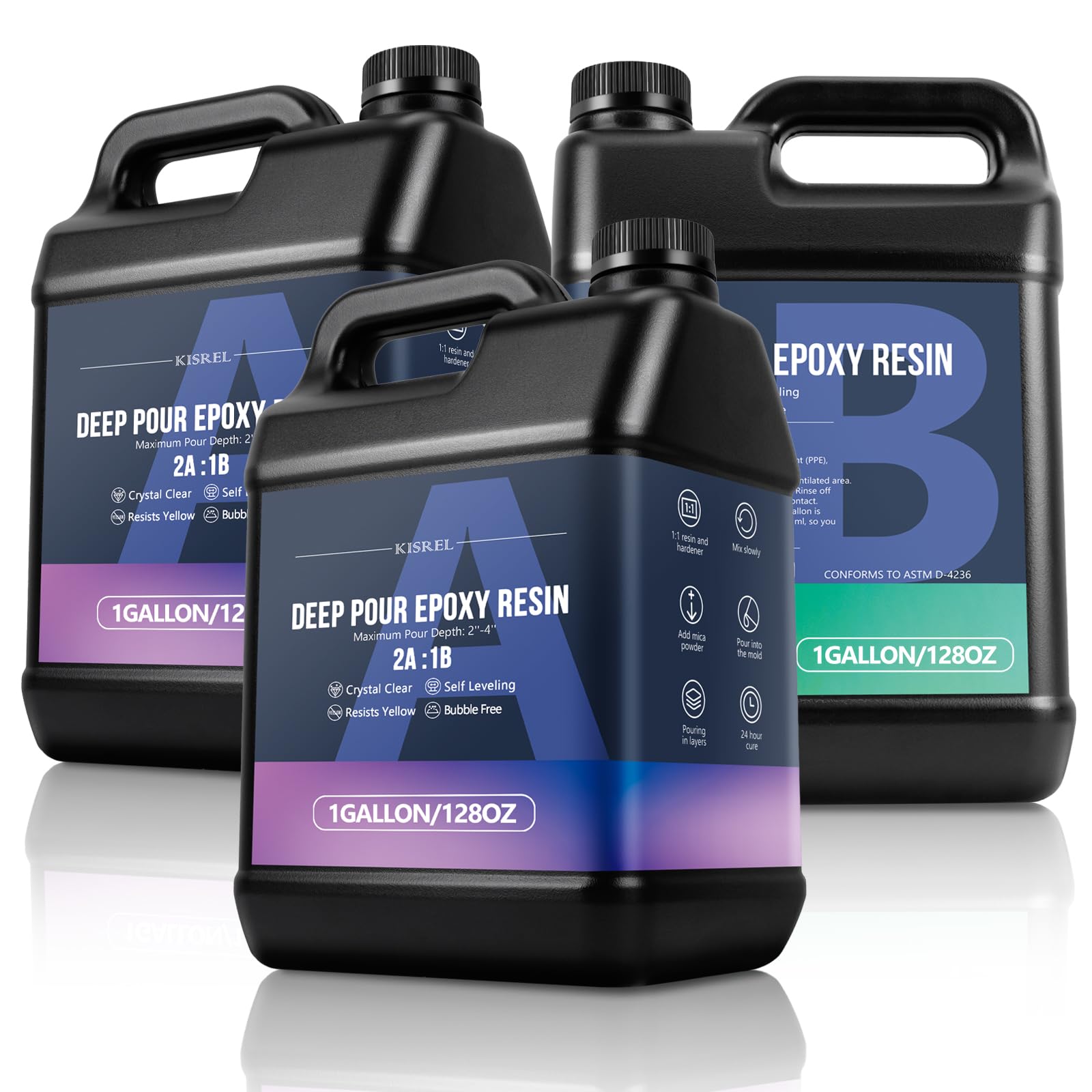 KISREL 3 Gallon Deep Pour Epoxy Resin Kit (2:1 Ratio) - Bubble Free, Low Odor, Crystal Clear for 2-4 Inch Thick Casting | Perfect for River Tables, Bar Tops, Wood Filling, DIY Crafts & Home Decor Projects