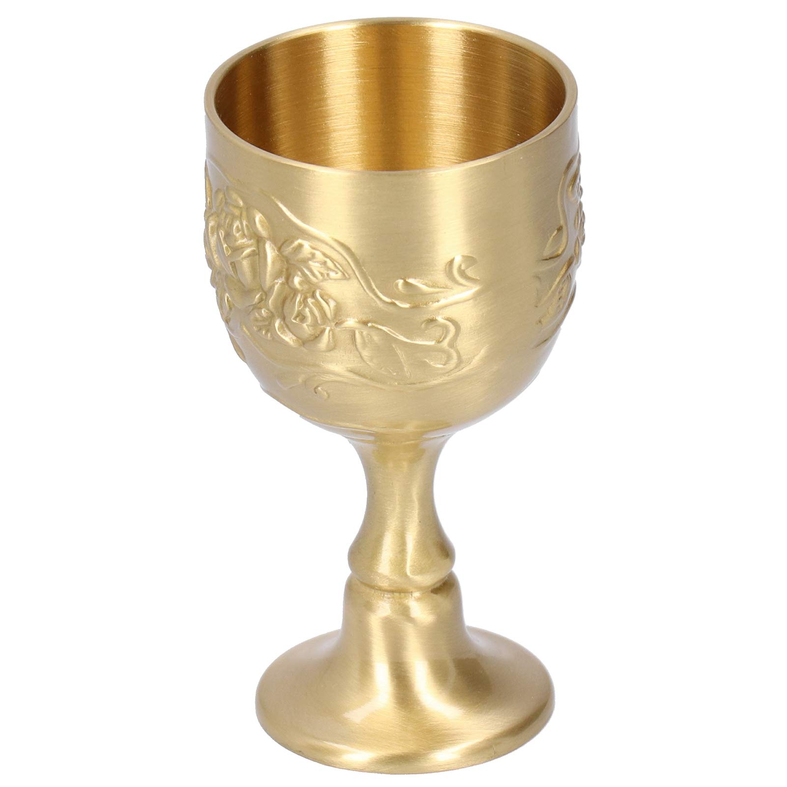 Vintage Brass Chalice Goblet - Embossed Rose Wine Glass for Whiskey, Milk Tea & Wine | Elegant Drinking Cup for Parties, Weddings & Home Decor (Small Size)