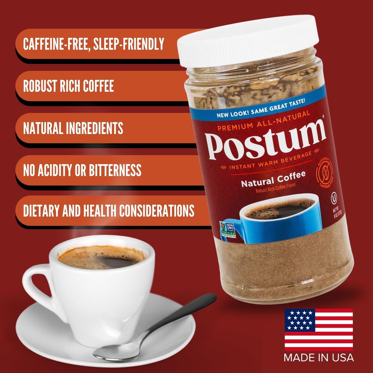 Postum Wheat Bran & Molasses Caffeine-Free Instant Coffee Substitute (6 x 8oz) | Natural Healthy Beverage for Breakfast & Pantry | Rich Flavor Dietary Drink for Coffee Lovers | Perfect for Morning Routine, Vegan Diet & Digestive Wellness