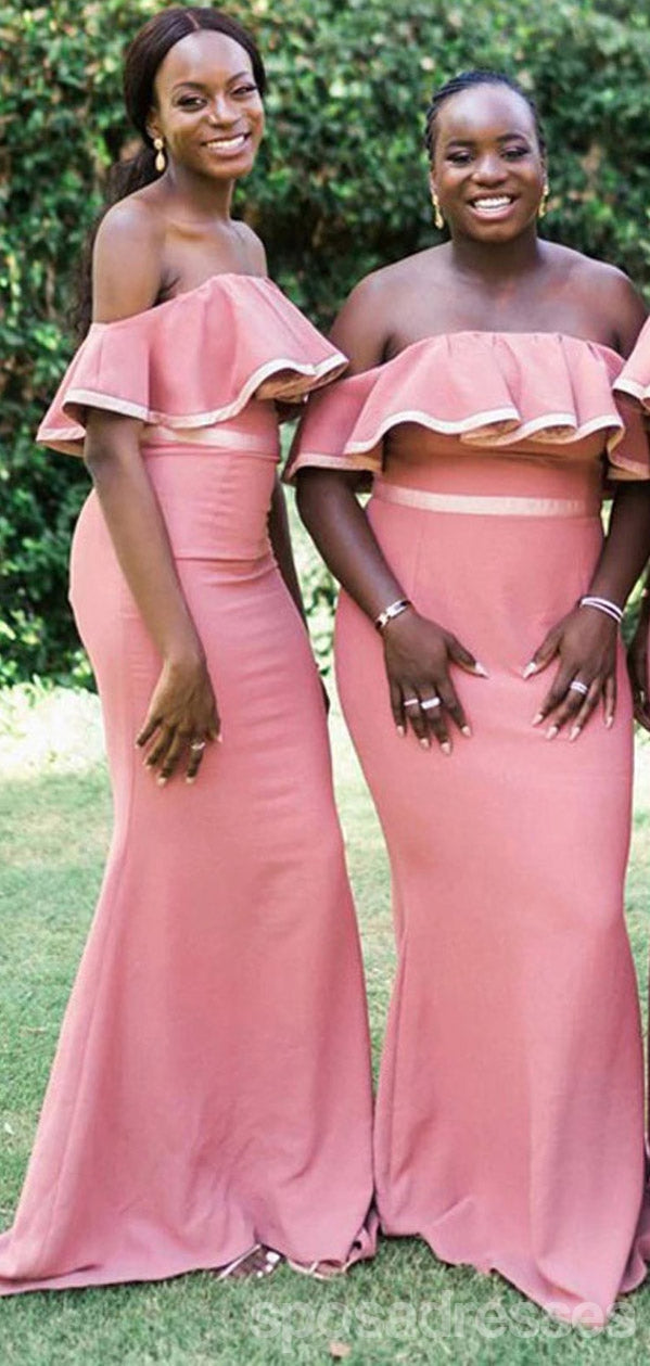 Elegant Pink Mermaid Off Shoulder Long Bridesmaid Dresses - WG1416 | Perfect for Weddings, Prom, Formal Events & Special Occasions