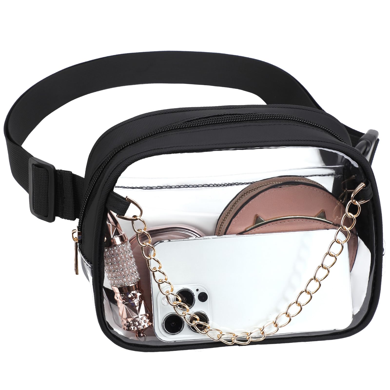 TINYAT Clear Fanny Pack for Women - Waterproof Waist Bag, See-Through PVC Crossbody Purse, Stadium Approved Belt Bag | Perfect for Concerts, Travel, Running & Outdoor Activities