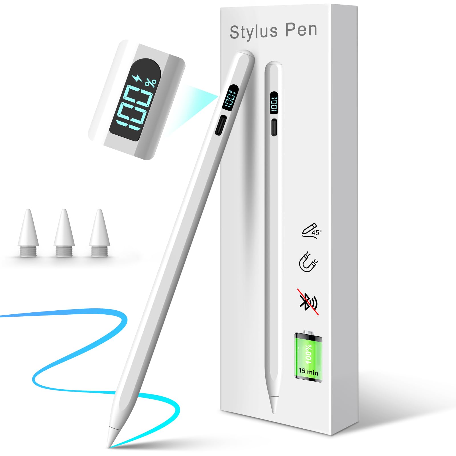 Mixoo iPad Pencil for iPad 10th/9th Generation - LED Power Display Stylus with Fast Charging, Palm Rejection & Tilt Sensitivity - Compatible with iPad Pro 12.9/11/M4, iPad Air 5/4/3/M2, iPad Mini 6/5 - Perfect for Drawing, Note-Taking & Digital Art