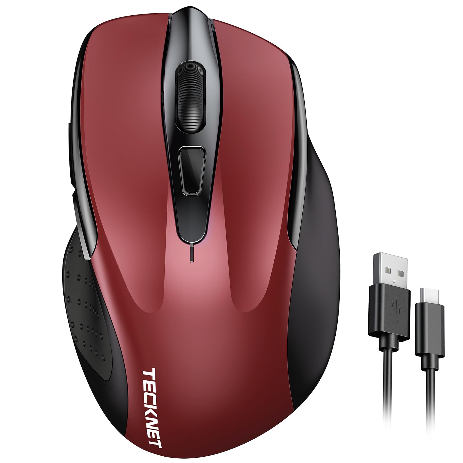 TECKNET Rechargeable Wireless Mouse - 2.4G Silent Mouse with 4800 DPI, 6 Adjustable DPI Levels, Ergonomic Design for Laptop & Chromebook - Red | Perfect for Office, Home & Travel Use
