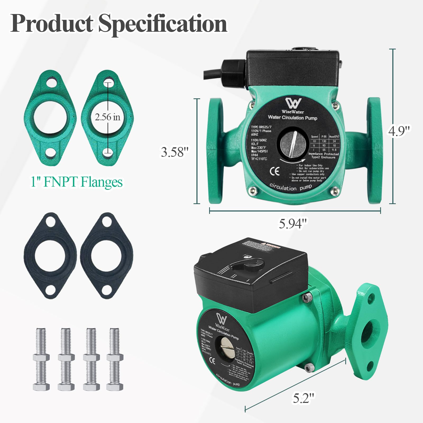 AB WiseWater 130W 13 GPM Hot Water Recirculating Pump with 3 Speed Switch - 1