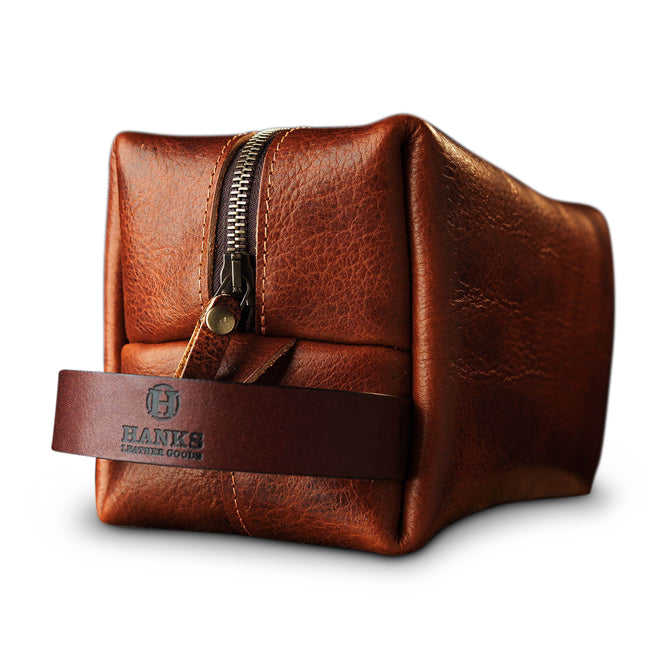 Premium Bison Leather Dopp Kit for Men - Durable Travel Toiletry Bag with Zipper Closure - Perfect for Gym, Business Trips & Weekend Getaways