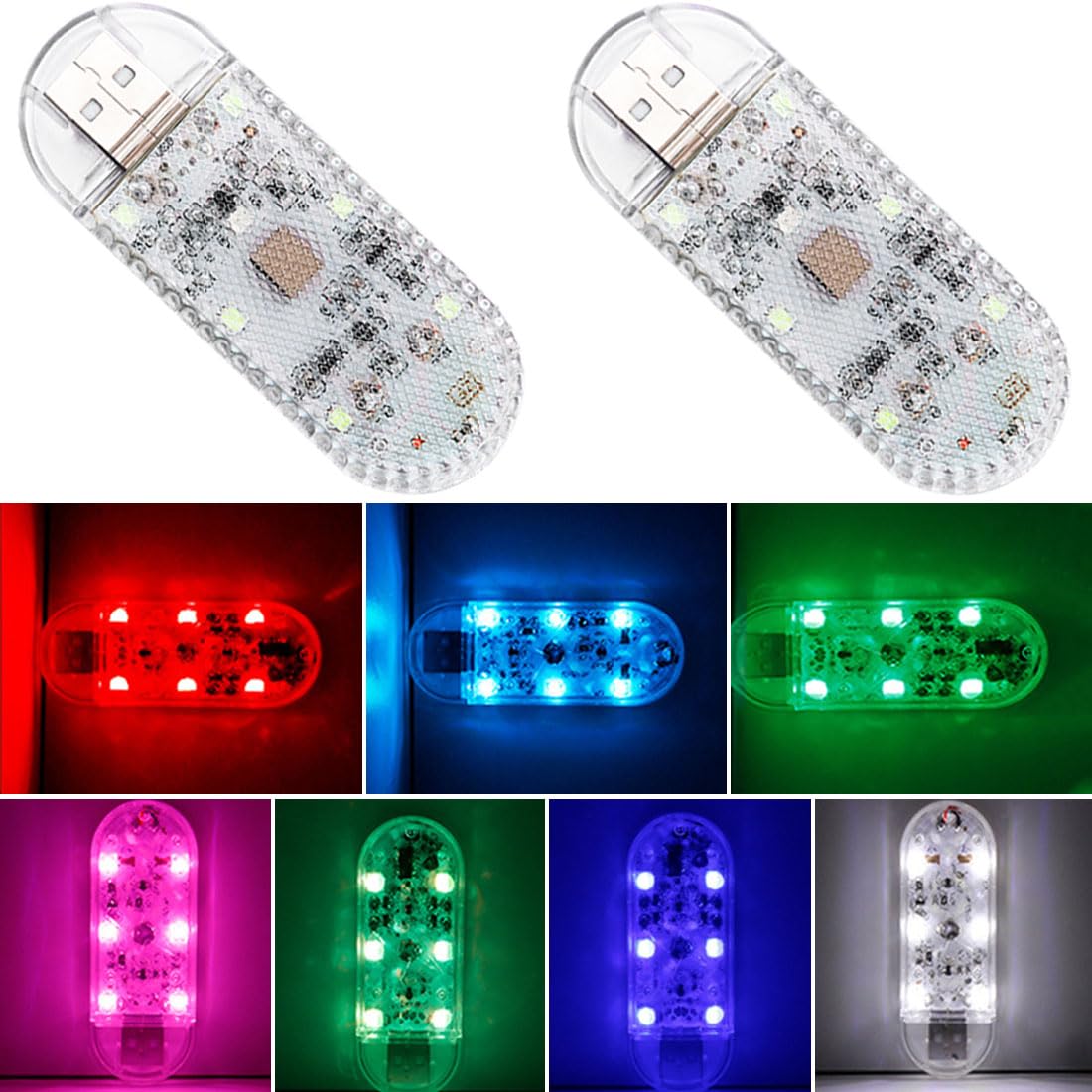 2 PCS LED Car Interior Lights, USB Touch Control Reading Light for Cars (3.15x1.18x0.4 Inch) - Perfect for Night Driving, Map Reading & Interior Illumination