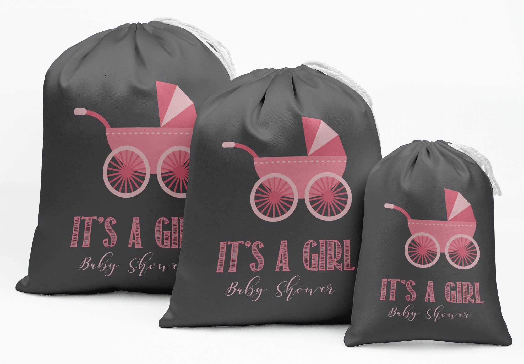 Gray Carriage & It's A Girl Baby Shower Party Favor Bags - 15-Piece Drawstring Pouches for Gender Reveal, Newborn Celebrations & Gift Giving