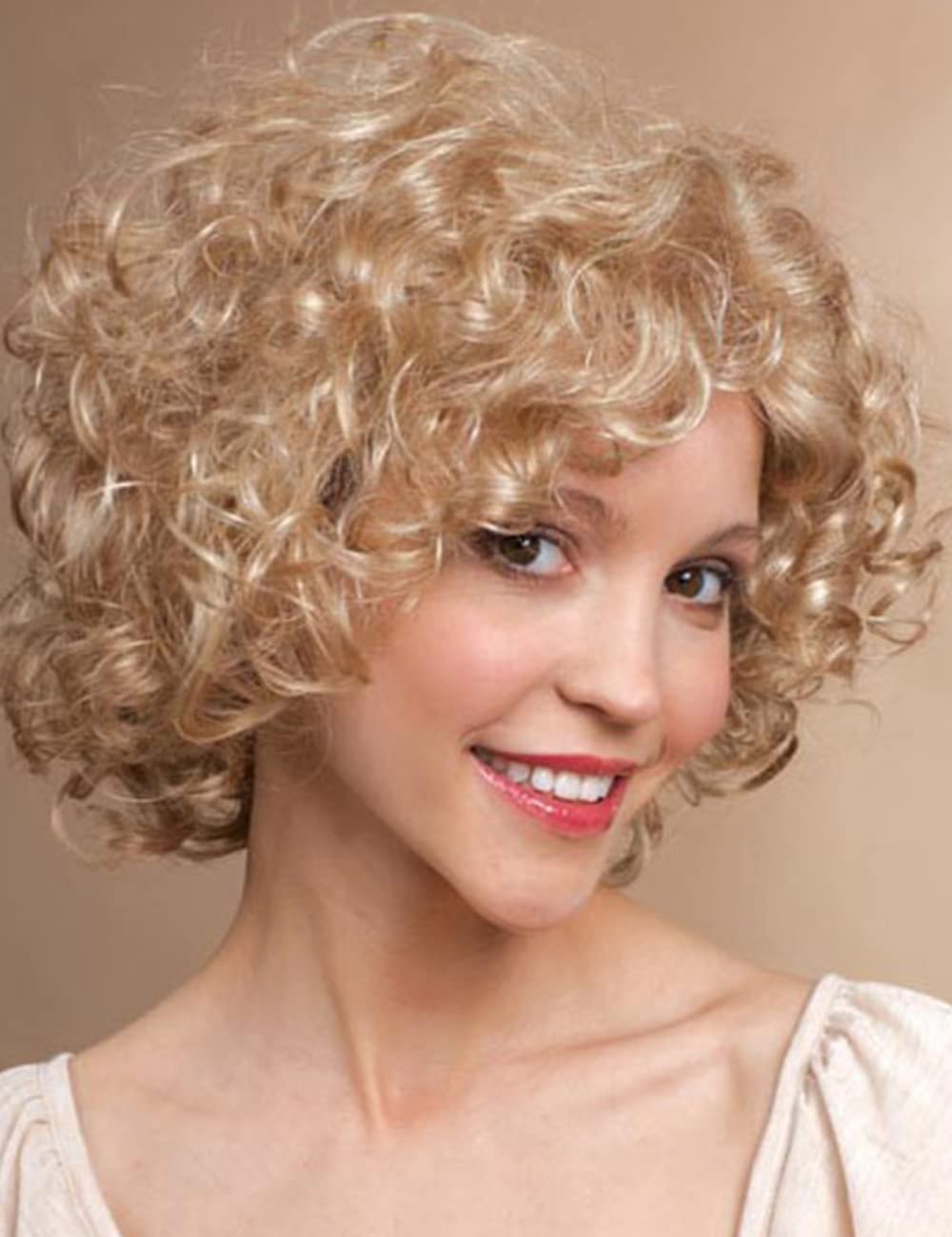 TISHINING Short Blonde Curly Wig with Bangs - Natural Looking Synthetic Heat Resistant Hair Replacement for Women | Perfect for Cosplay, Daily Wear & Costume Parties