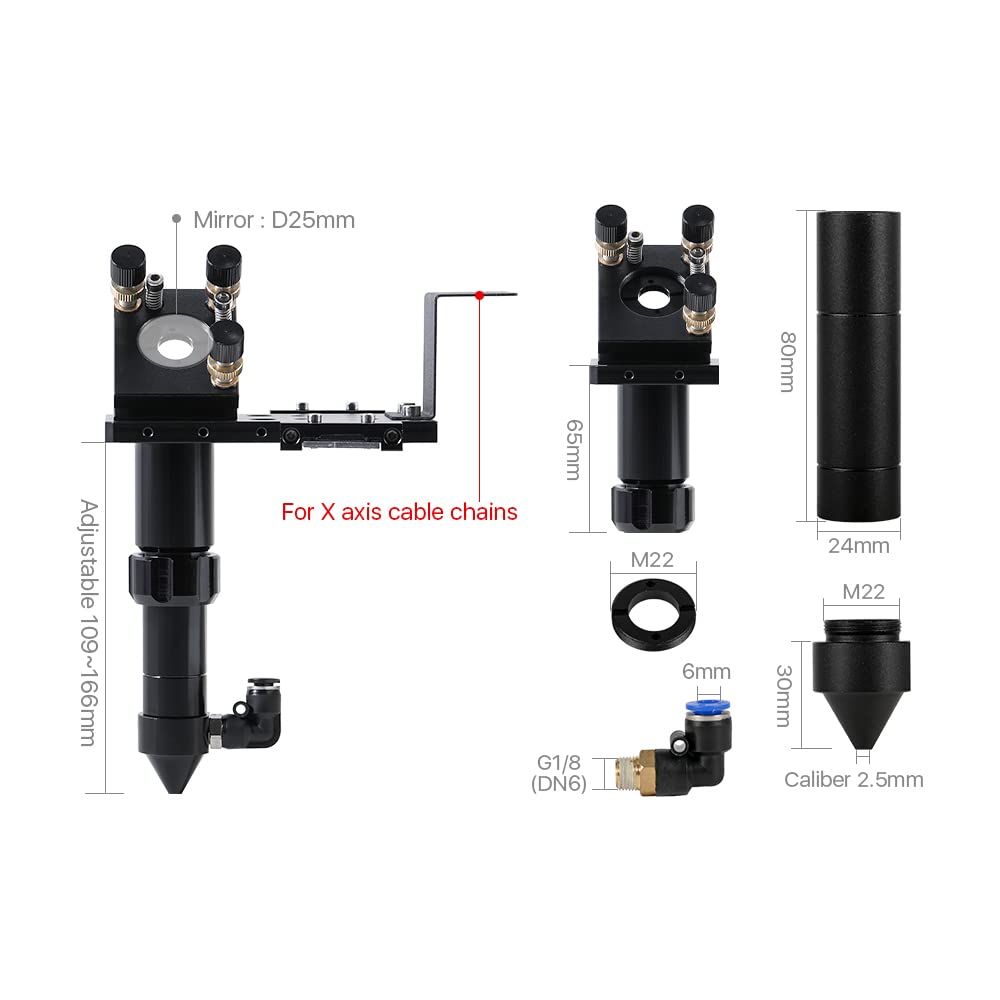 Cloudray C Series Laser Head Set with 1 PCS USA CVD Focus Lens (D20mm FL50.8mm) & 3 PCS Silicon Mirrors (D25mm) - Complete Set A for Laser Engraving, Cutting, and DIY Projects
