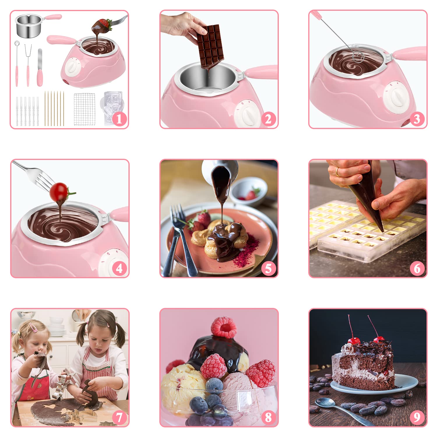 Mini Electric Fondue Pot Set - Chocolate Melter & Cheese Warmer Machine for Milk Chocolate, Candy, Butter - Perfect for Parties, Valentine's Day & Family Gatherings
