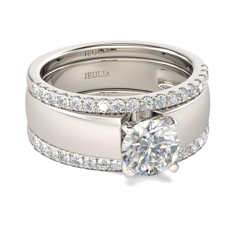 Jeulia 3-Piece Sterling Silver Wedding Ring Set with 2.5 Carat Round Cut CZ Cubic Zirconia - Channel Set Bridal Engagement Rings for Women - Perfect for Proposals, Anniversaries & Special Occasions
