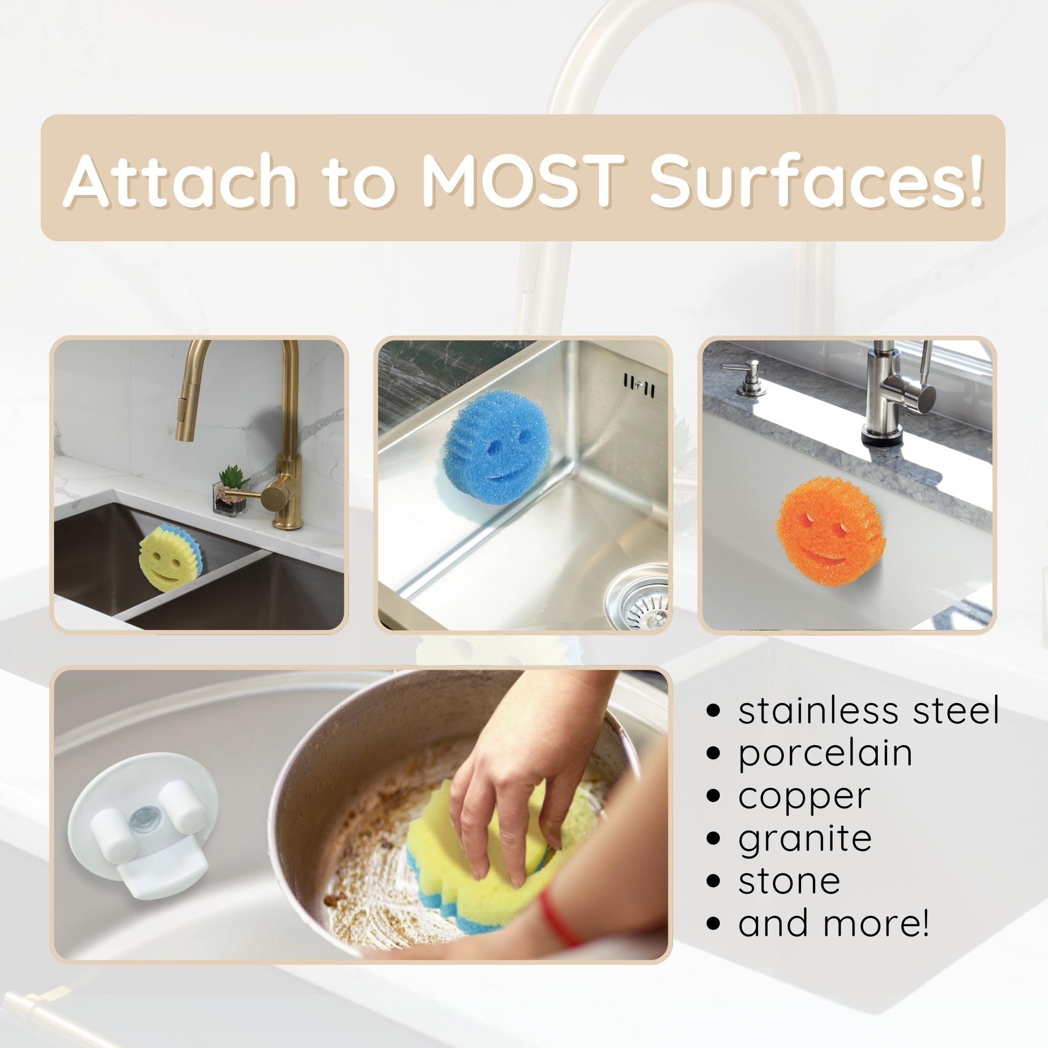 The Daddy Caddy - 2 Pack White Kitchen Sink Sponge Holder with Strong Suction Cup - Smiley Face Organizer for Sponges & Scrubbers - Keeps Countertops Clean & Dry - Perfect for Kitchen, Bathroom, and Office Sink Organization