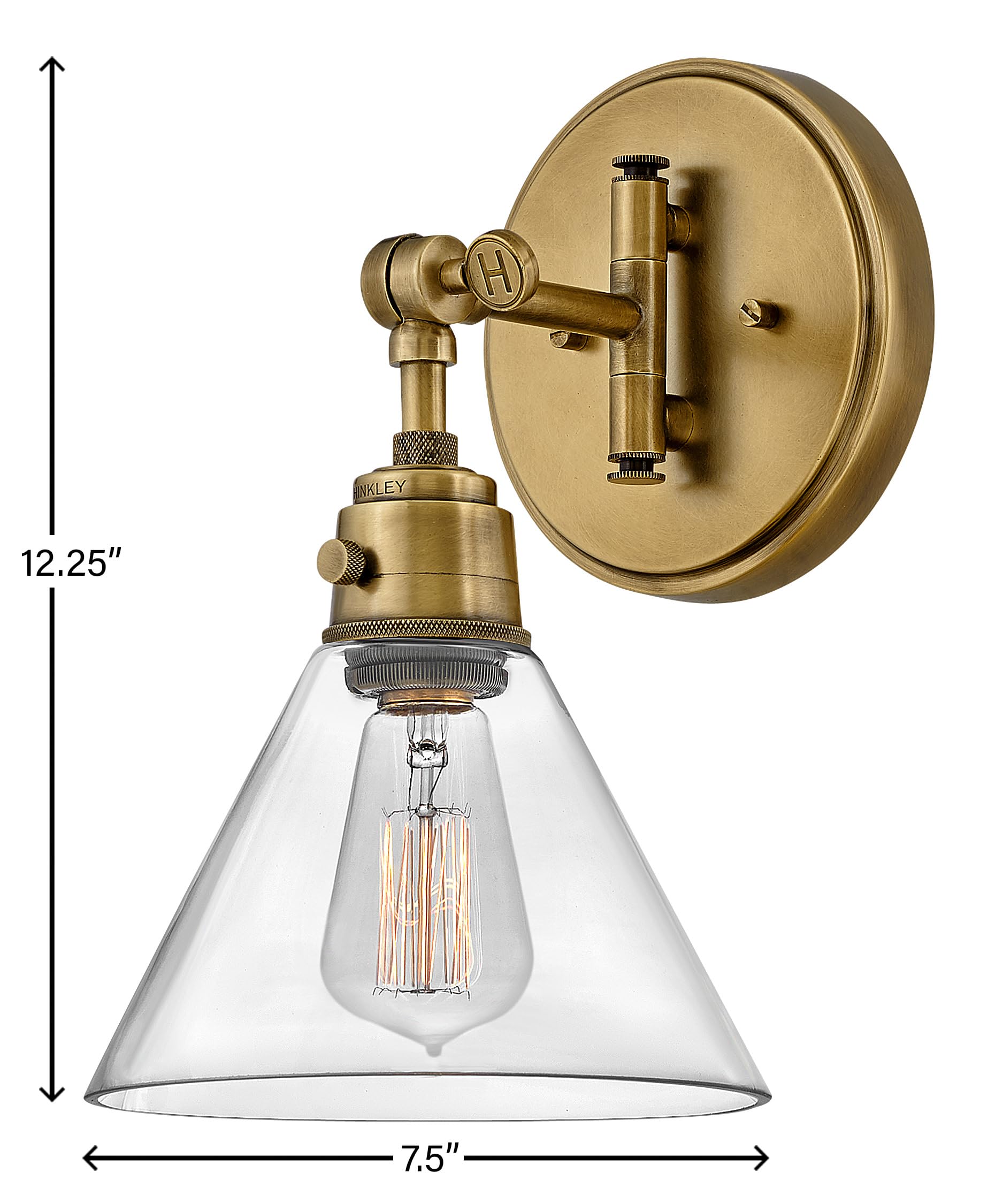 Hinkley Arti 3691HB-CL Adjustable Wall Sconce Light - Heritage Brass Finish with Clear Glass Shade - Single Pivot Point & On/Off Switch - Perfect for Bedroom, Hallway, or Entryway Lighting