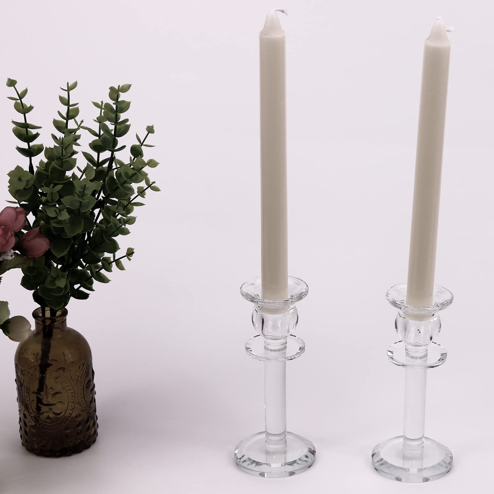 2-Piece Clear Glass Crystal Candle Holder Set - Elegant Pillar Candlestick Holders for Weddings, Birthdays, Dining & Memorials | Perfect Table Decor for Romantic Dinners, Special Events & Home Decoration