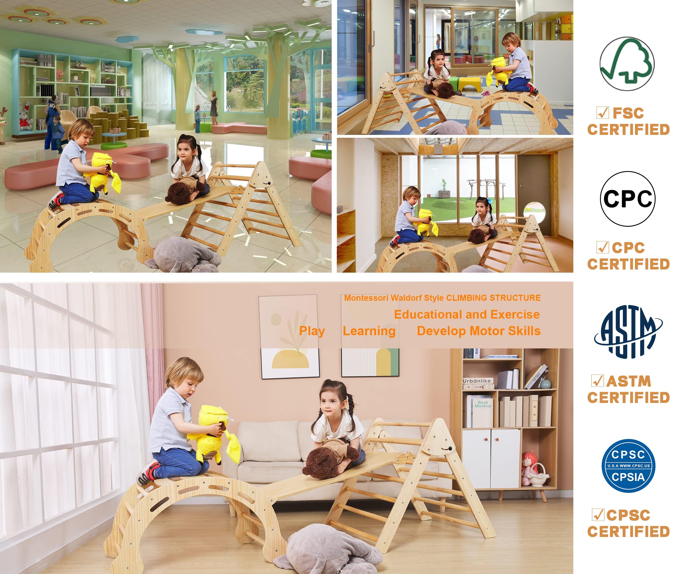 **8-in-1 Foldable Pikler Triangle Set – Montessori Climbing Gym for Toddlers 1-7 Years | Indoor & Outdoor Play Equipment with Arch & Rocker | Heavy-Duty 33LB Jungle Gym for Home, Daycare, or Backyard Play**