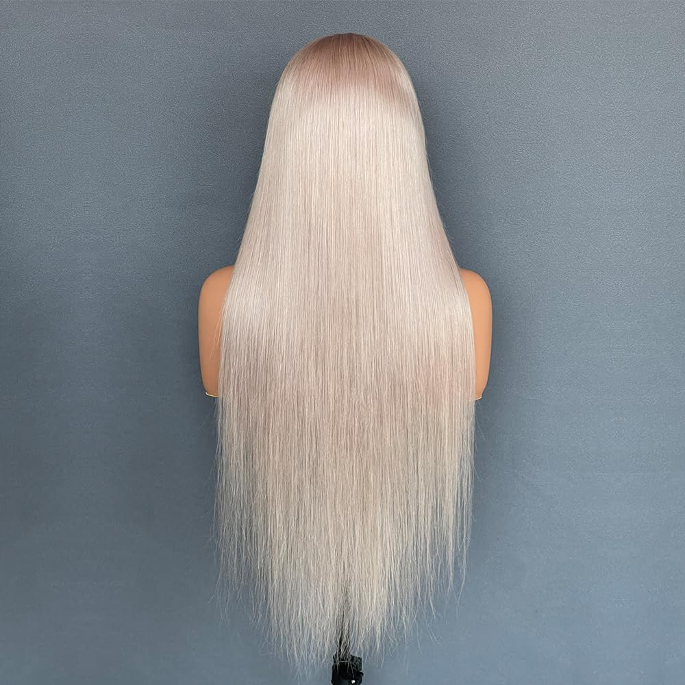 Ash Blonde 28 Inch Lace Front Wigs Human Hair Straight 180% Density 13X4 HD Transparent Pre Plucked UHD Lace Wig for Women - Natural Look, Daily Wear & Special Occasions