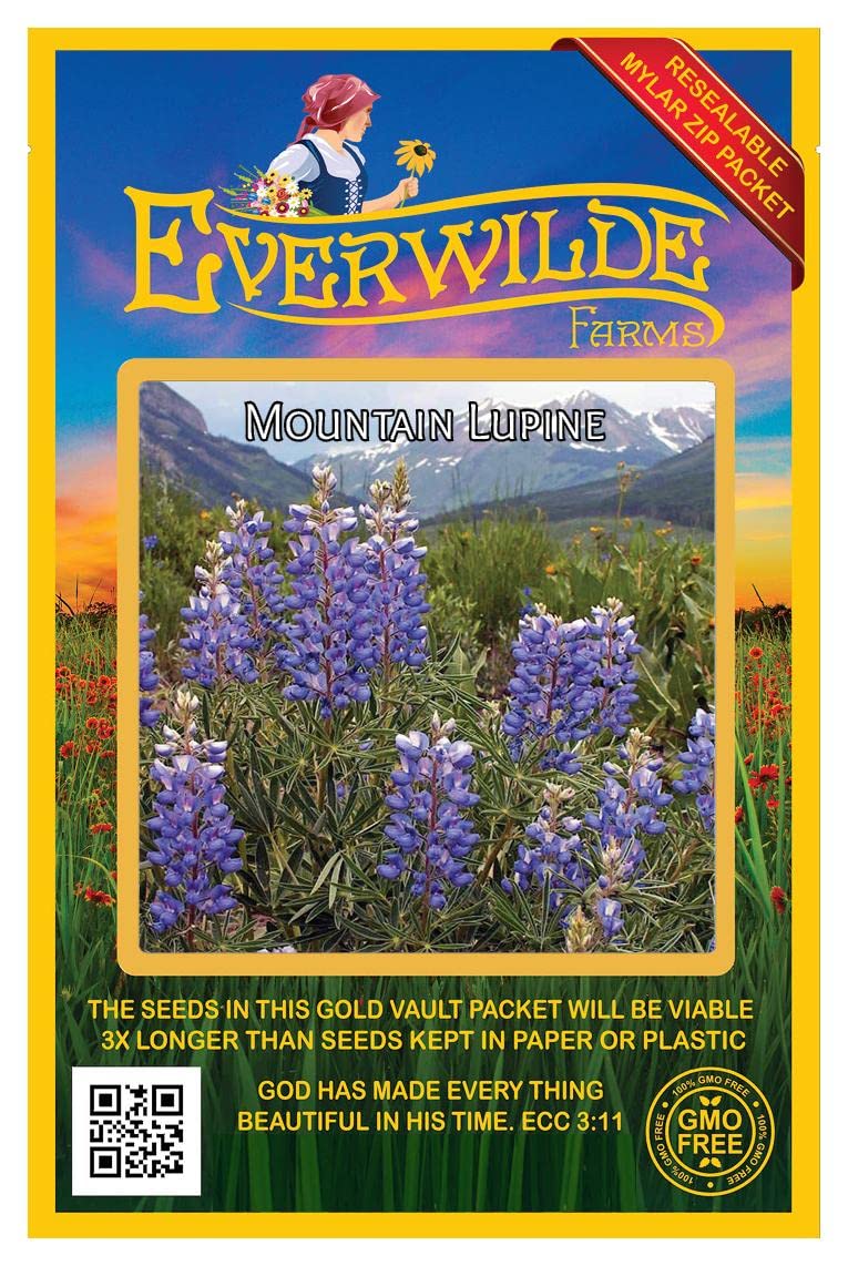 Everwilde Farms - 25 Mountain Lupine Native Wildflower Seeds - Gold Vault Jumbo Seed Packet for Gardening, Landscaping & Pollinator Gardens - Attracts Bees & Butterflies