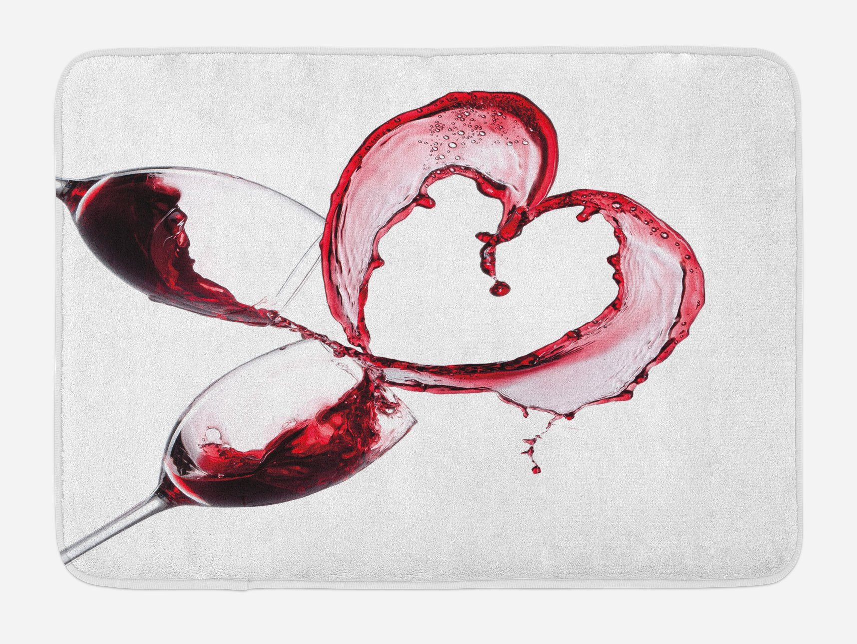 Ambesonne Heart-Shaped Wine Bath Mat - Non-Slip Plush Bathroom Rug with Spilled Red Drink Design, 30.2 x 20 Inches, Burgundy White & Pink - Perfect for Valentine's Day Gifts & Romantic Bathroom Decor