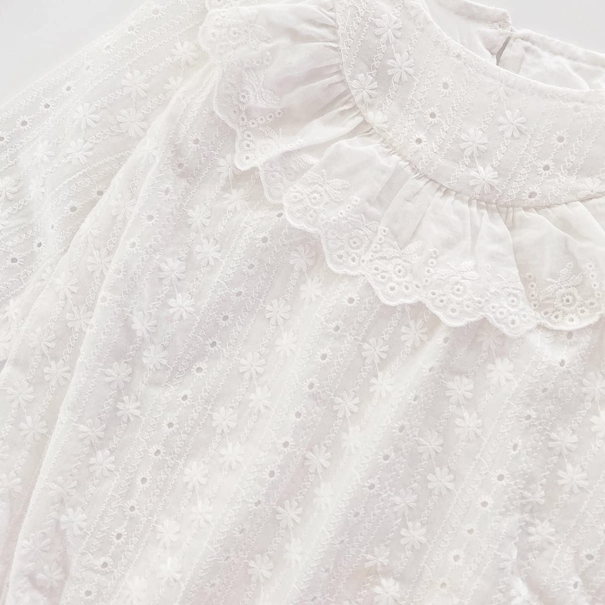 White Cotton Long Sleeve Lace Princess Bodysuit for Baby Girls - Soft Newborn Infant Onesie for Special Occasions & Photo Shoots