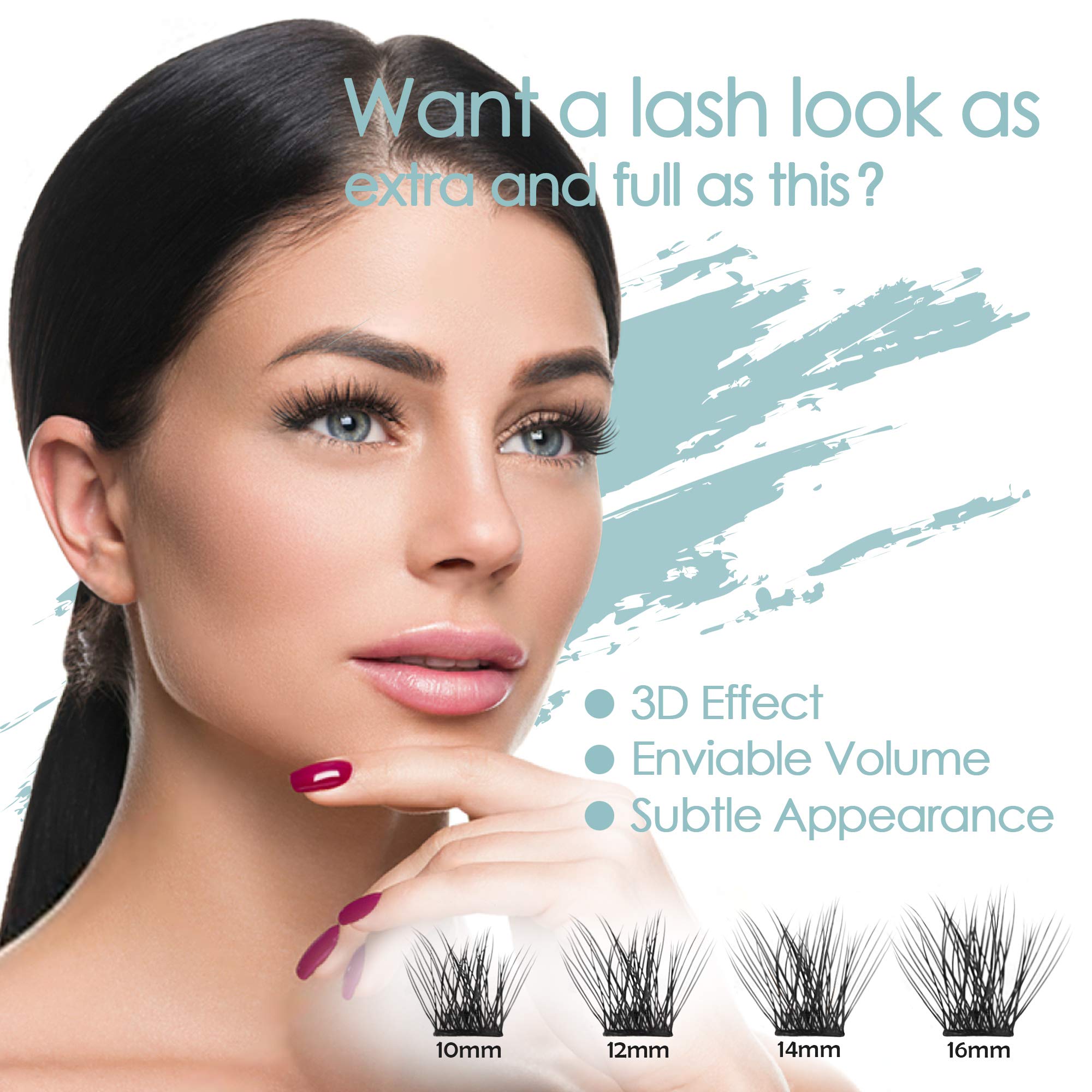 3D Effect DIY Eyelash Extension Kit - Individual Glue Bonded Lash Clusters for Volume Lashes (14MM) | Home & Professional Use | Perfect for Parties, Weddings & Special Occasions