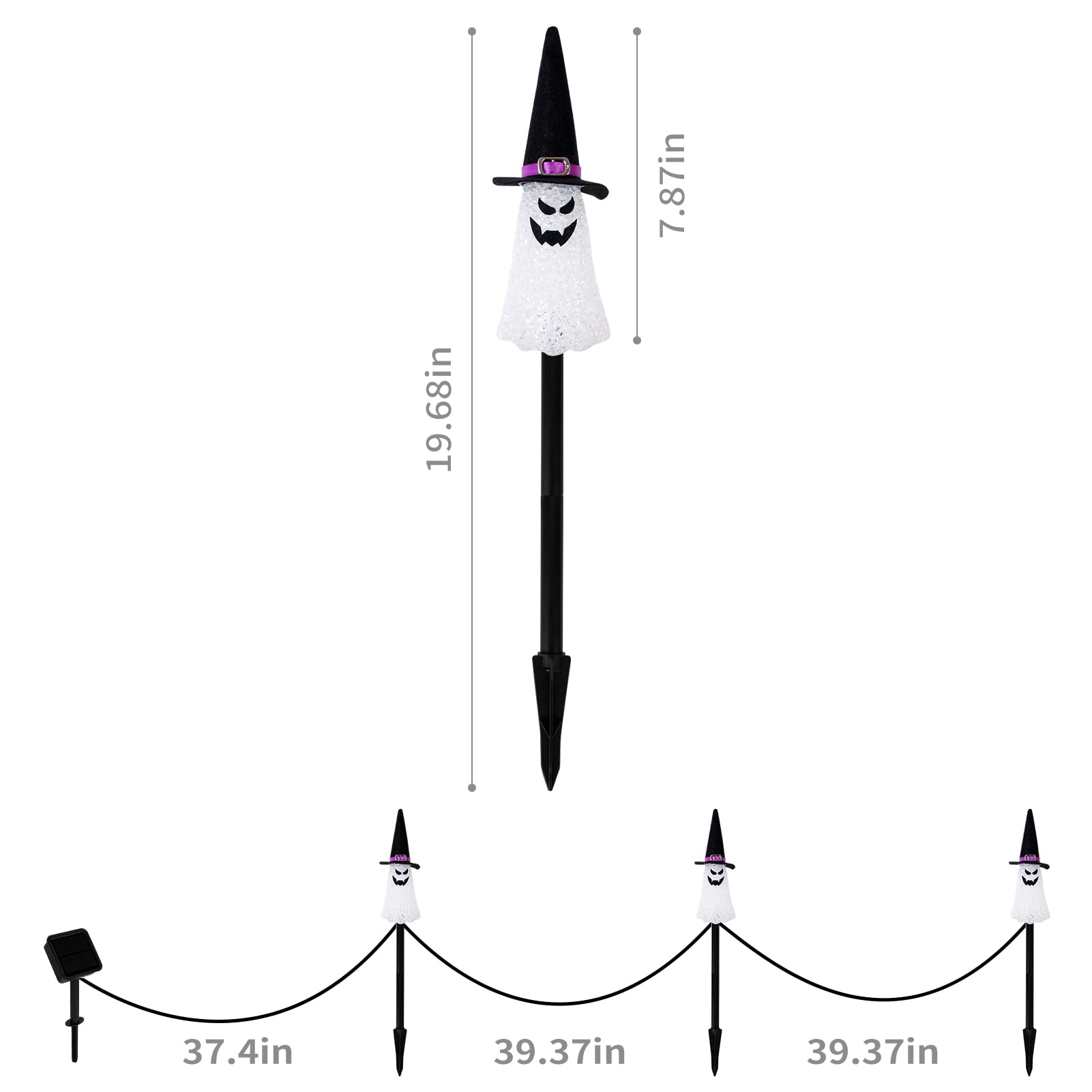 LIGHTSHINE 3PCS Solar-Powered Ghost Halloween Decorations - Orange Purple Green Pathway & Garden Stake Lights for Outdoor Yard, Patio, Porch | Spooky Halloween Party & Nighttime Landscape Lighting