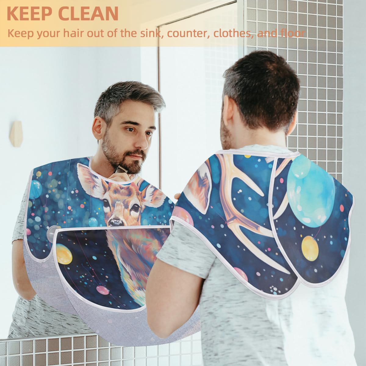 **Galaxy Deer Balloon Beard Shaving Bib for Men & Women - Waterproof Hair Dye Apron, Makeup Cape for Barbers & Stylists - Sink Hair Catcher, Beard Trimming & Lineup Tool - Perfect for Salons, Home Grooming & DIY Haircuts**