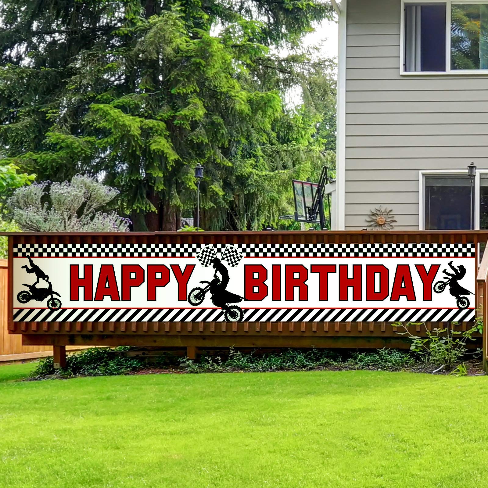 Boao Large Motocross Birthday Banner - 250x45cm (98.4x17.7 Inch) Dirt Bike Party Decorations for Boys & Girls - Indoor/Outdoor Racing Theme Party Supplies - Perfect for Birthday Celebrations, Baby Showers & Motorcycle Themed Events