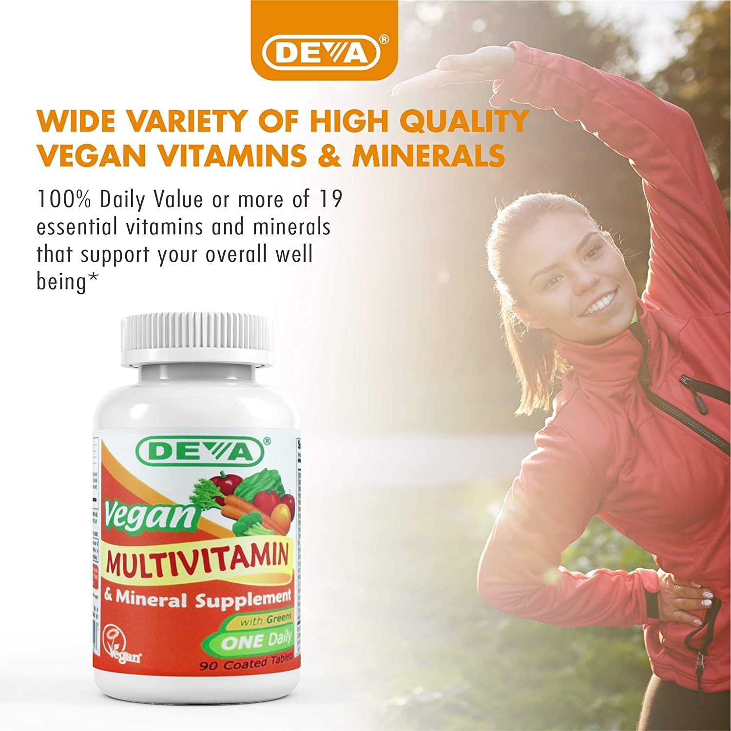 Deva Vegan Multivitamin & Mineral Supplement - Iron Free Formula - 90 Tablets for Women & Men - Plant-Based Nutrition for Daily Wellness & Energy Boost
