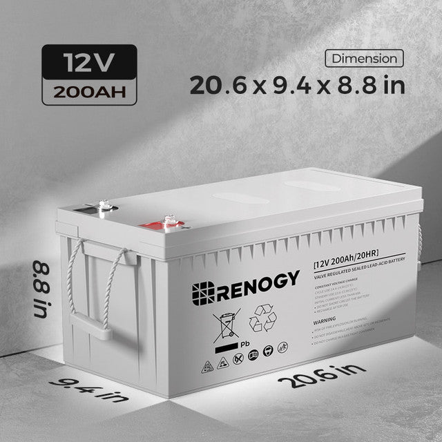 Renogy 12V 200Ah Deep Cycle AGM Battery for Solar Power, RV, Marine & Off-Grid Applications - Maintenance-Free & Long-Lasting Energy Storage Solution