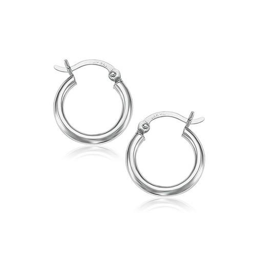 14K White Gold Polished Hoop Earrings for Women - 15mm Small Circle Huggie Earrings - Perfect for Everyday Wear, Parties & Gifts
