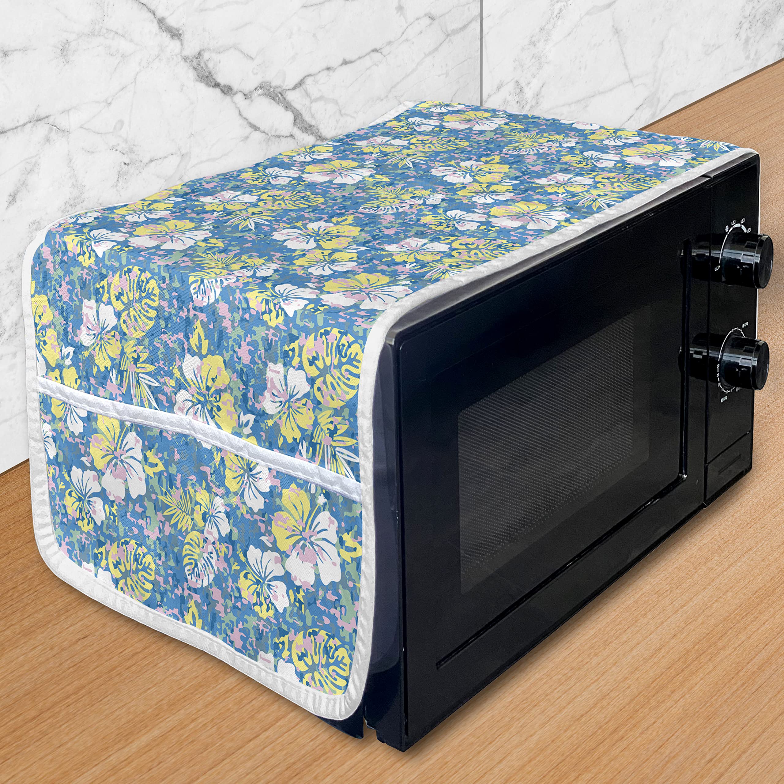 Ambesonne Camouflage Microwave Oven Cover - Waterproof Hawaiian Tropical Hibiscus Flowers Design with Pockets, 36