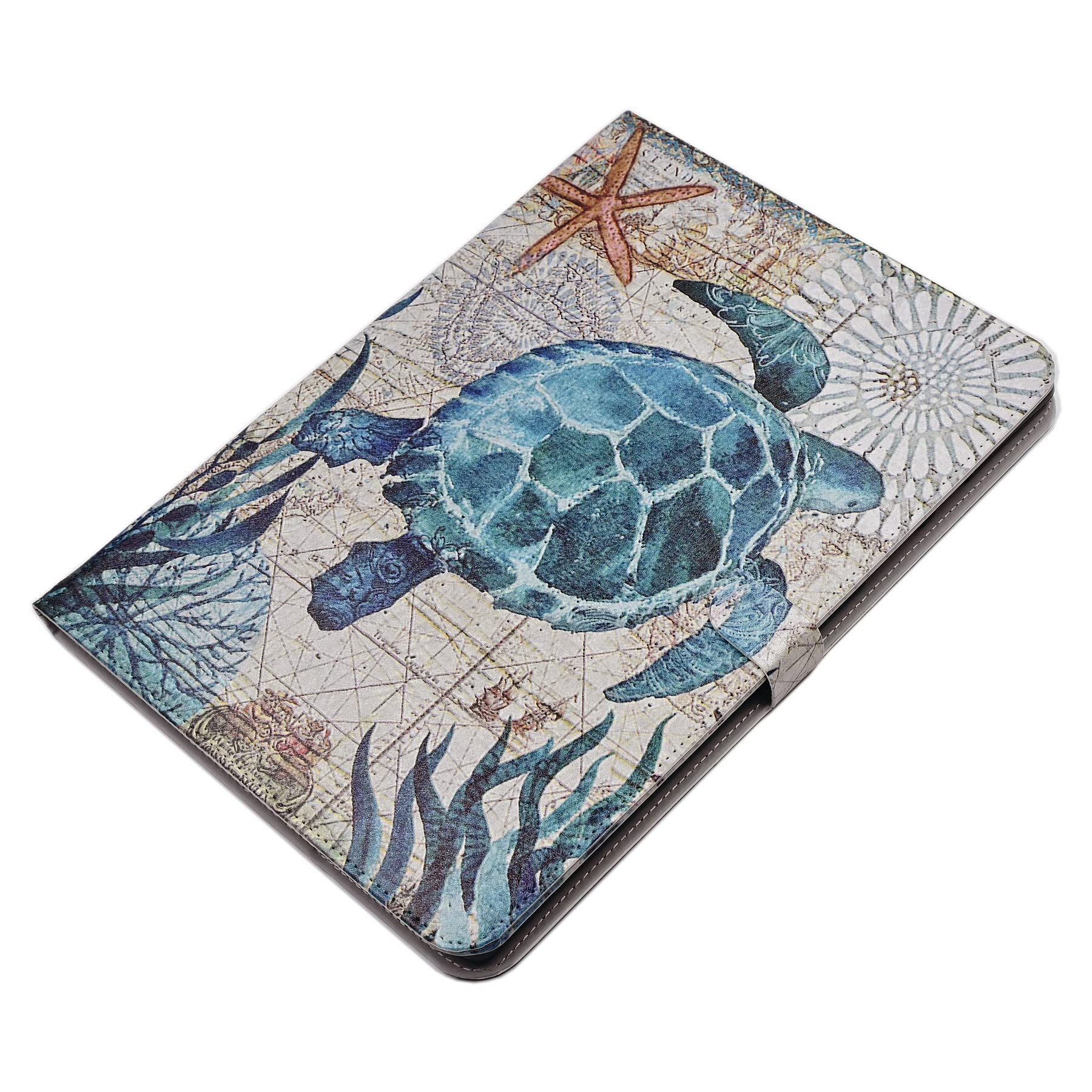 YHB iPad 10.2 inch Case (9th/8th/7th Generation 2021/2020/2019) - Ocean Theme PU Leather Stand Cover with Multiple Viewing Angles & Soft TPU Protection - Sea Turtle Design - Perfect for Work, Study, and Travel