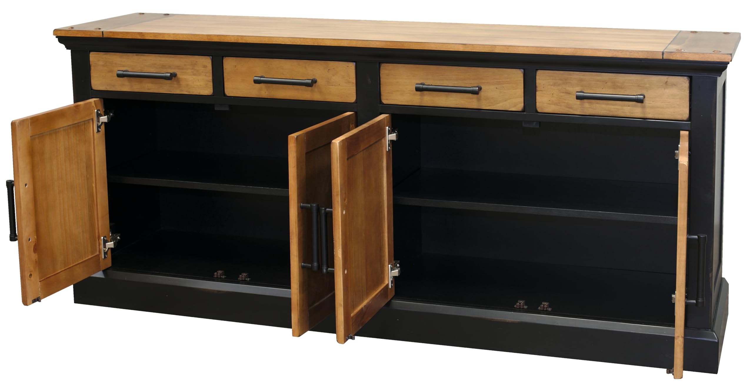 Martin Furniture Storage Credenza with 4 Drawers - Solid Wood TV Stand for Living Room, Home Office - Rustic Brown Media Console for TV, Books & Decor Storage