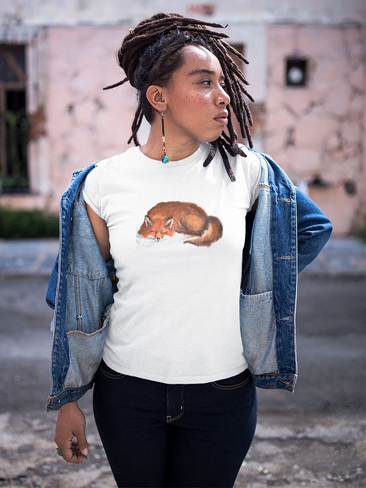 Women's Red Fox Illustration T-Shirt - Soft Sleepy Fox Graphic Tee for Casual Wear & Lounge