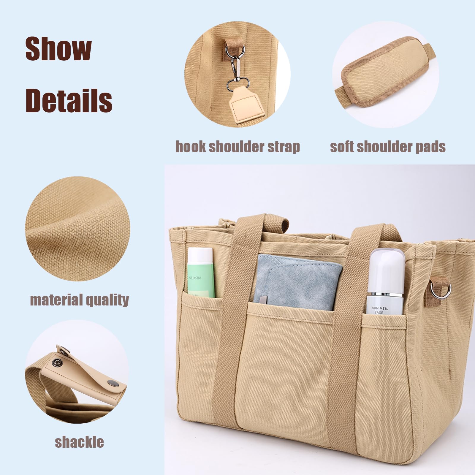 Stylish Canvas Tote Bag for Women with Multiple Pockets - Trendy Shoulder & Crossbody Handbag - Perfect for Work, Travel, Shopping & Daily Use