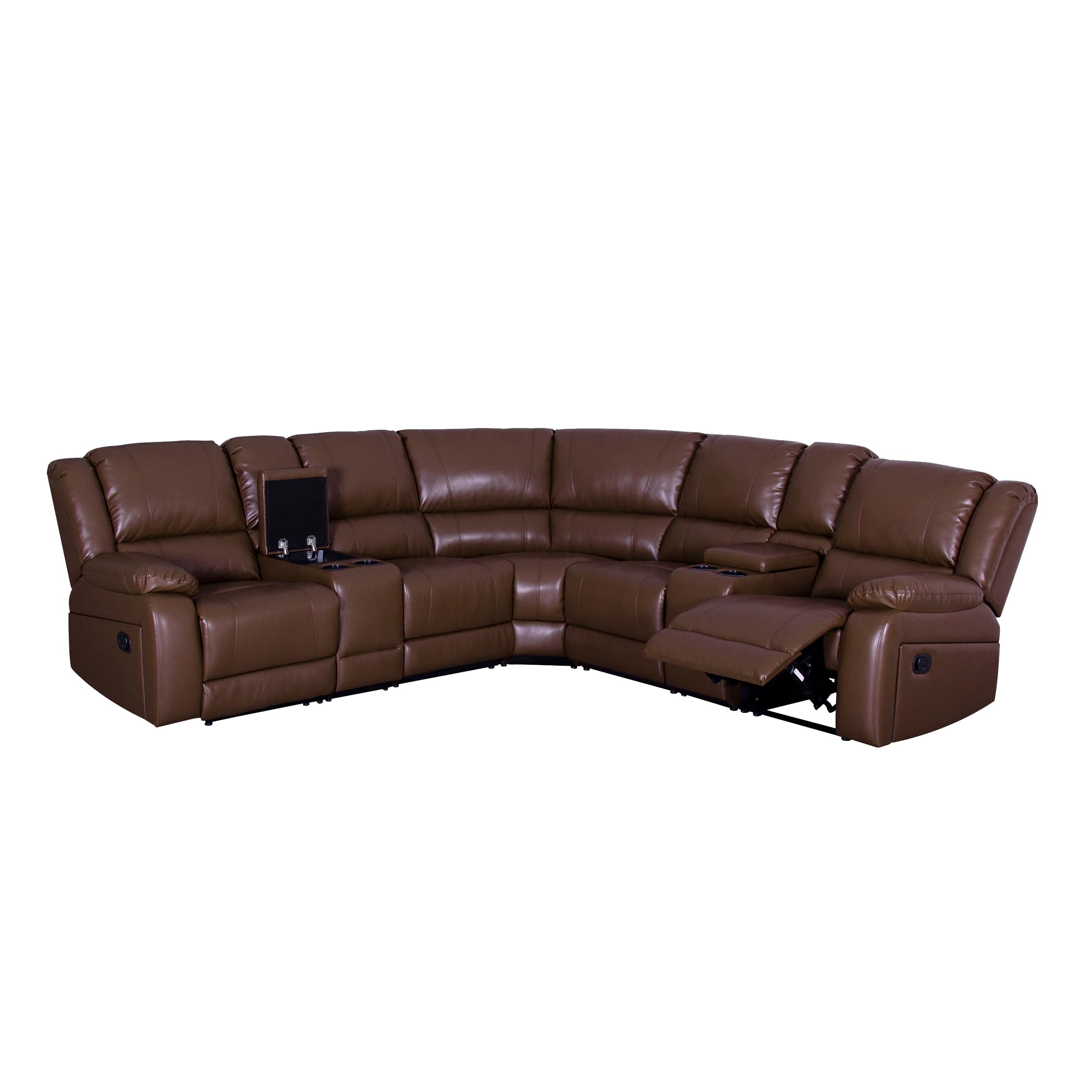 Modular Sectional Sofa with PU Leather & Manual Recliner - Symmetrical L-Shaped Couch Set for Living Room | Brown Reclining Sofa for Family Movie Nights & Lounge Relaxation