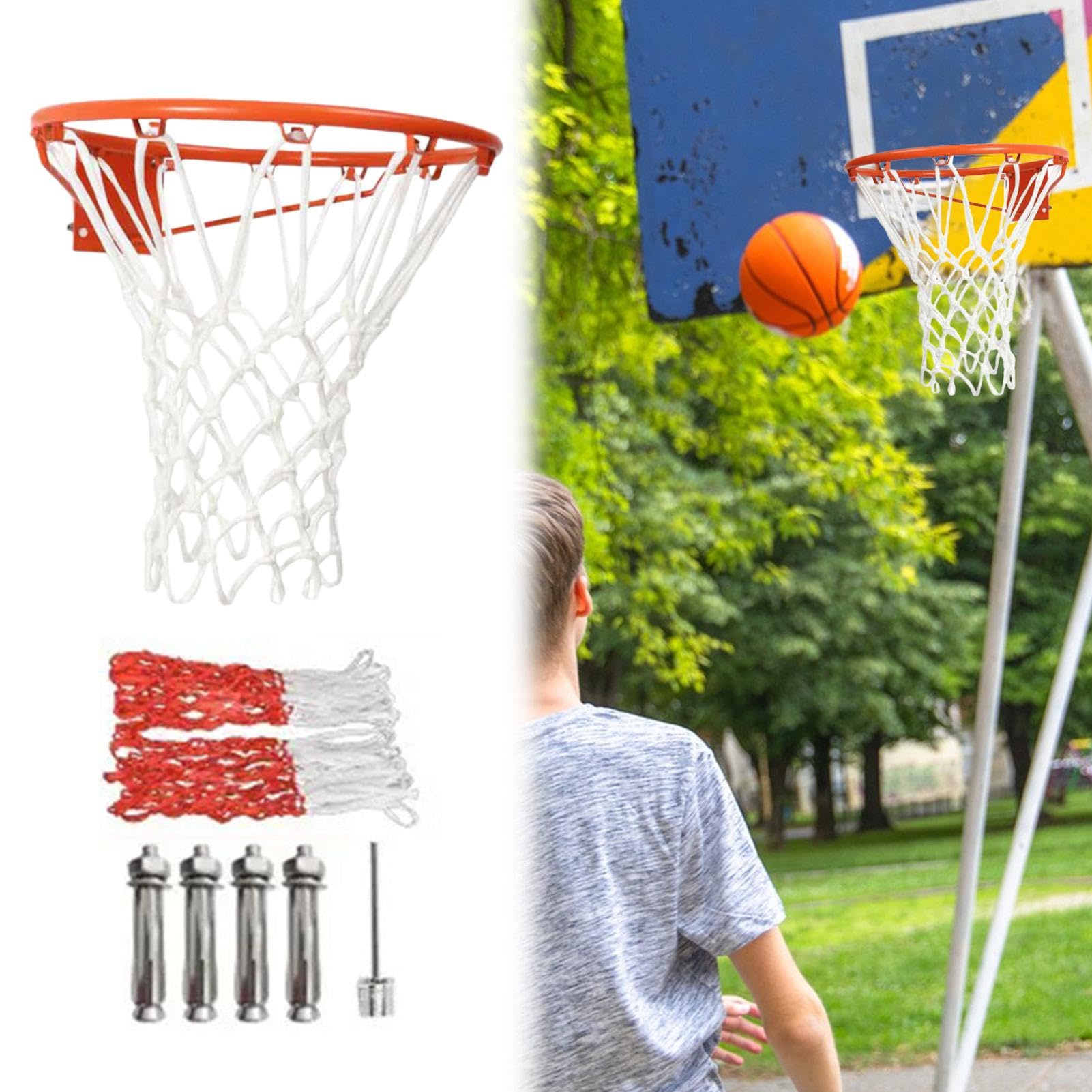 Heavy Duty Basketball Hoop & Rim Replacement - Wall Mounted Indoor/Outdoor Basketball Goal with Inflator Needle - Perfect for Driveway, Backyard, Gym & School Court Play