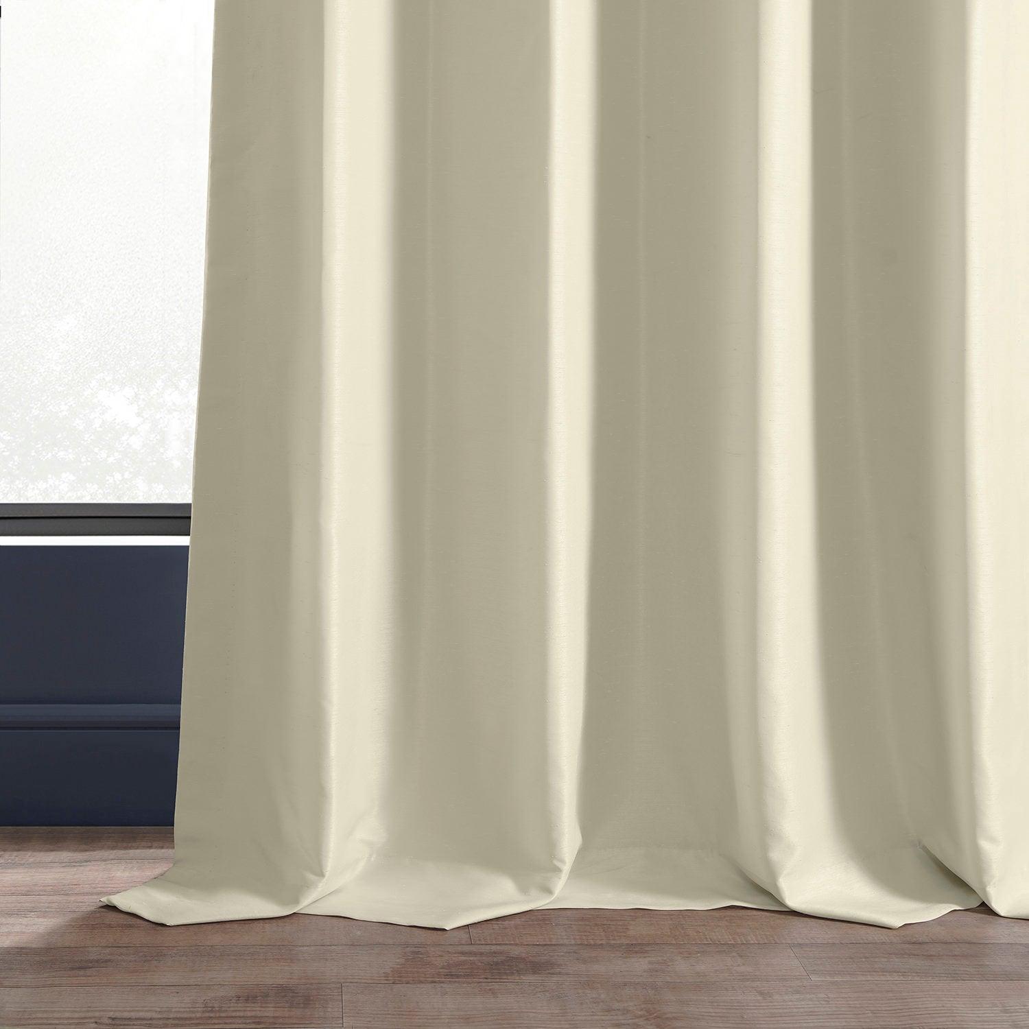 Off White Ruched Vintage Textured Faux Dupioni Silk Curtains - Elegant Window Drapes for Living Room, Bedroom & Dining Room Decor