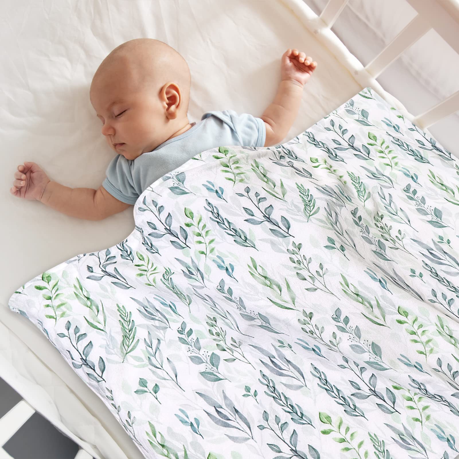 Organic Cotton Baby Car Seat Cover & Blanket Set - Soft Green Leaf Design for Infants & Toddlers | Safe, Breathable & Machine Washable | Perfect for Strollers, Car Seats & Nursery Comfort
