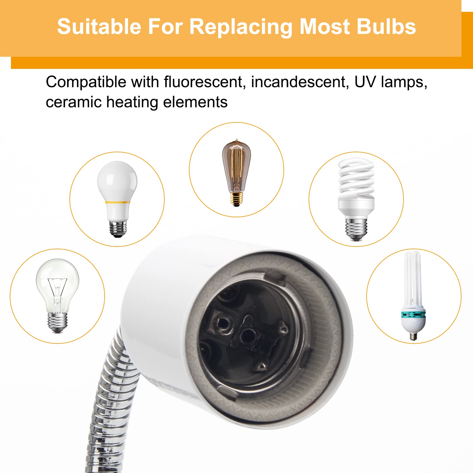 50W UVA UVB Reptile Heat Lamp with 2 Bulbs - Adjustable 360° Rotatable Clip & Switch - Ideal for Turtles, Lizards, Snakes & Amphibians - Perfect for Aquariums, Terrariums & Reptile Habitats