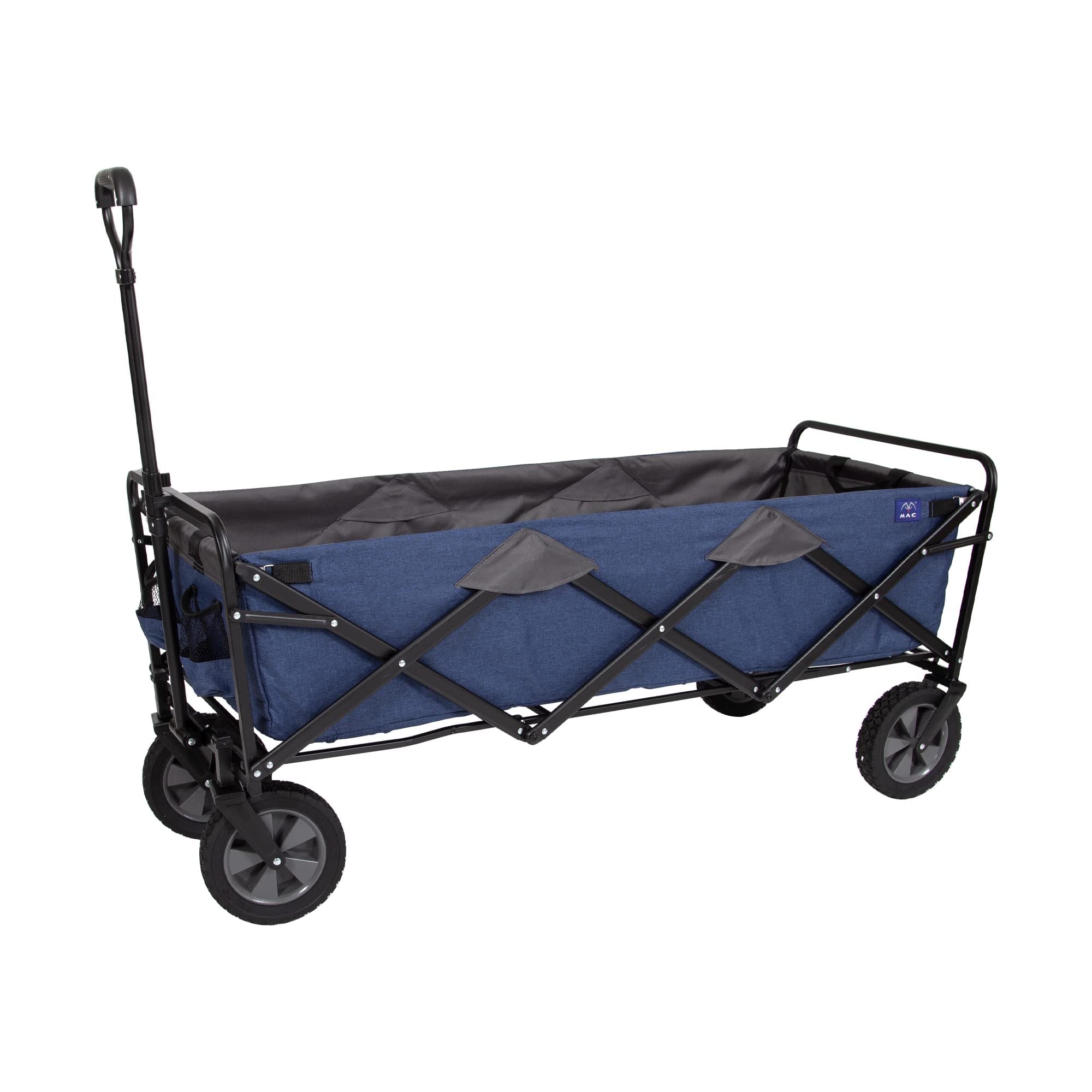 **MacSports Foldable Beach Cart & Utility Wagon - Heavy Duty Collapsible Grocery Cart with Wheels for Beach, Camping, Picnics & Outdoor Adventures (Navy Blue)**