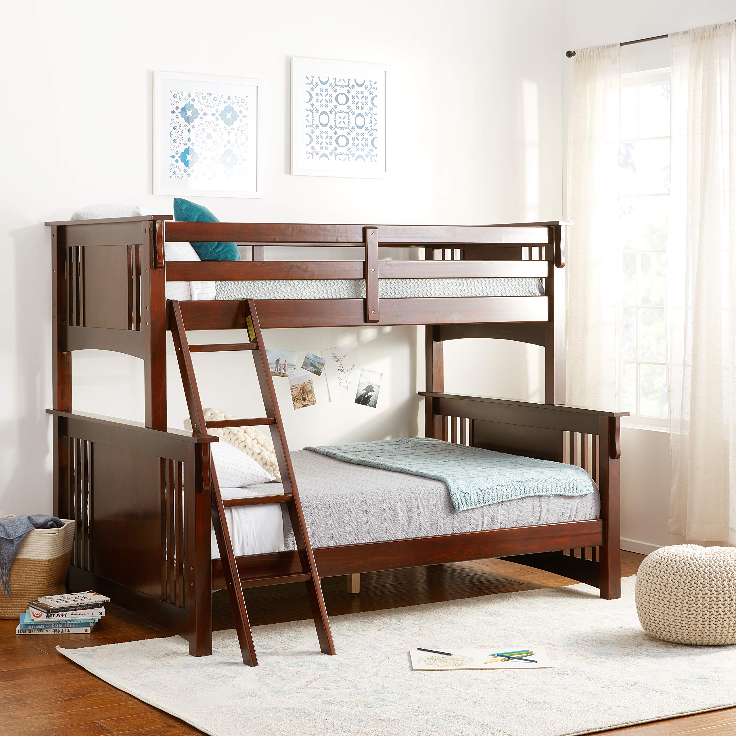 Furniture of America Concord Twin/Full Bunk Bed in Dark Oak Finish - Perfect for Kids' Bedrooms, Guest Rooms & Space-Saving Solutions