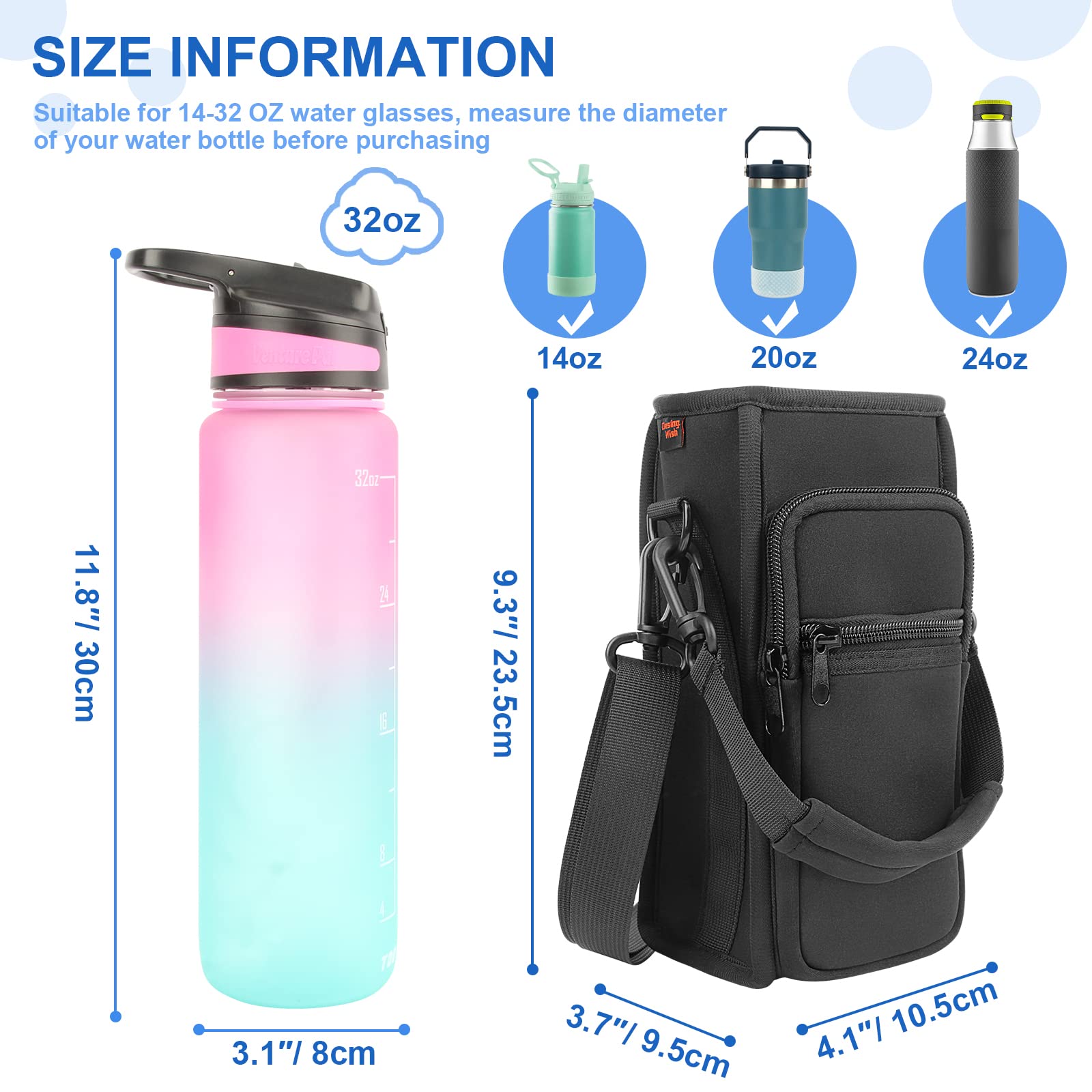 Bike Water Bottle Holder with Shoulder Strap & Pocket - Universal Cup Holder Sling for Mountain Bikes, Walking Strollers, Scooters & Sports Accessories - Durable Bottle Carrier Sleeve for Cycling, Hiking & Outdoor Activities