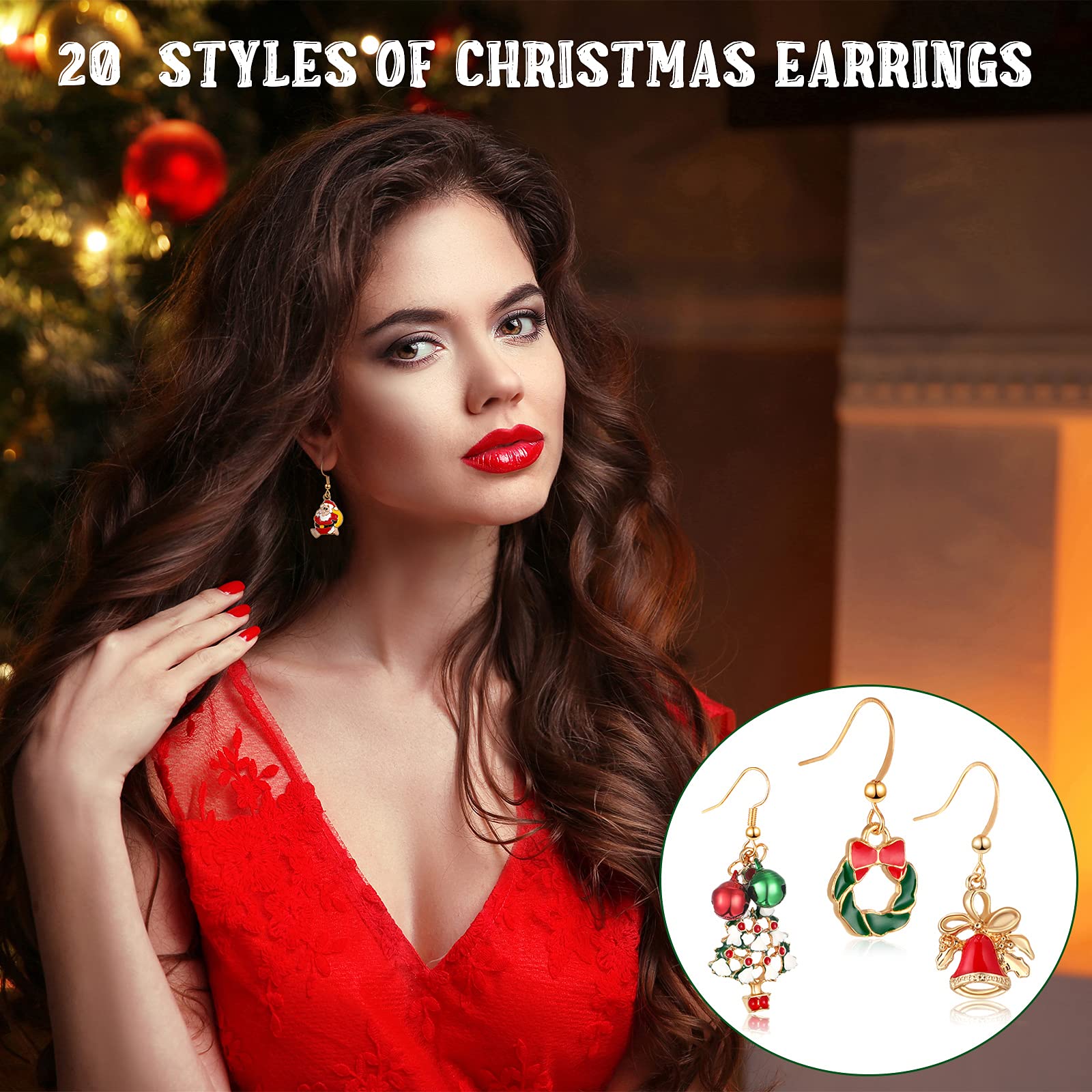 20 Pairs Christmas Earrings Set - Snowflake, Tree, Bell, Reindeer & Candy Cane Stud Earrings for Women | Holiday Party Jewelry for Christmas, Thanksgiving & Winter Celebrations