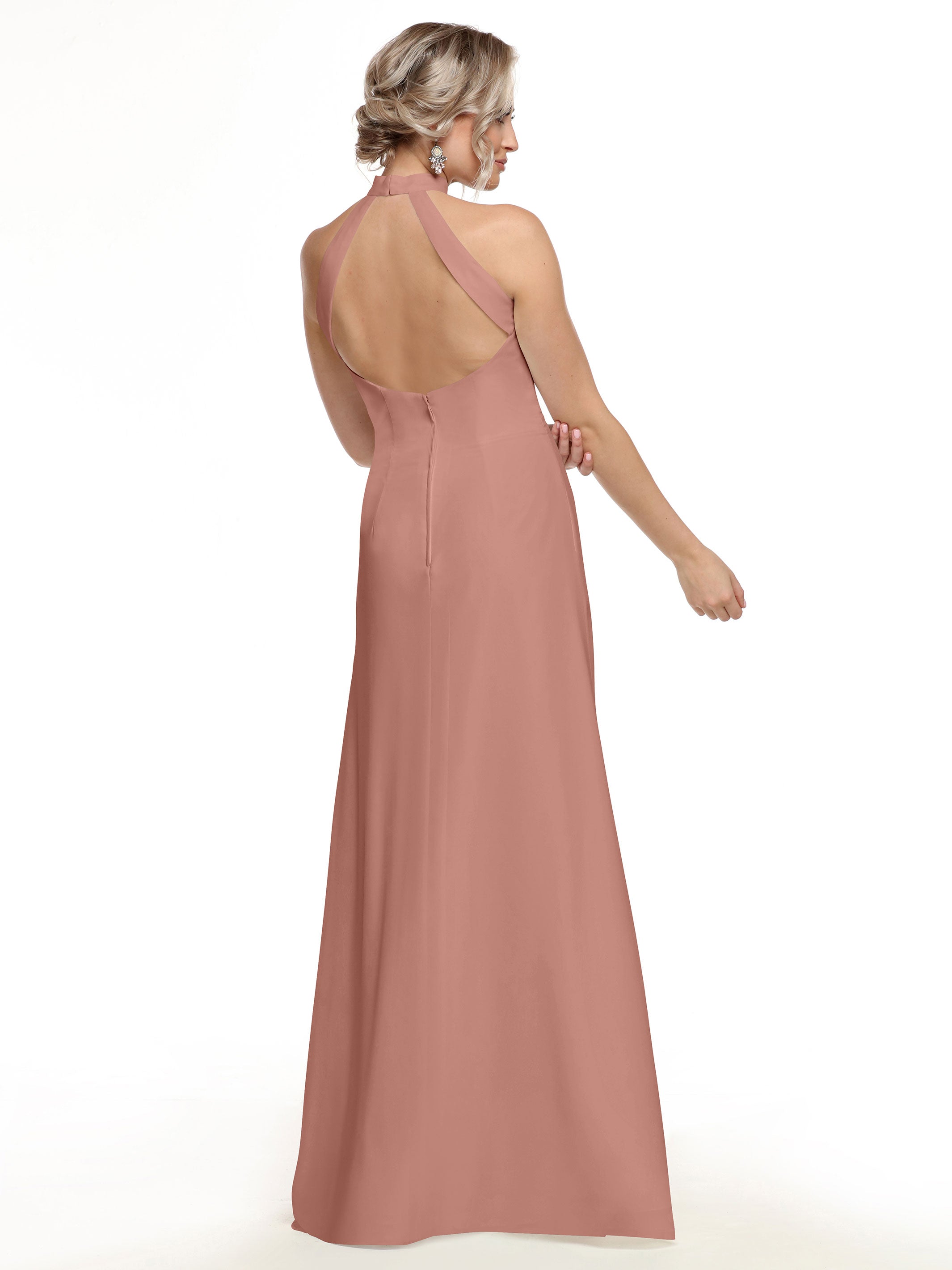 Elegant 80138 Chiffon A-Line Bridesmaid Dress with Keyhole Halter Neckline - Perfect for Weddings, Formal Events & Special Occasions