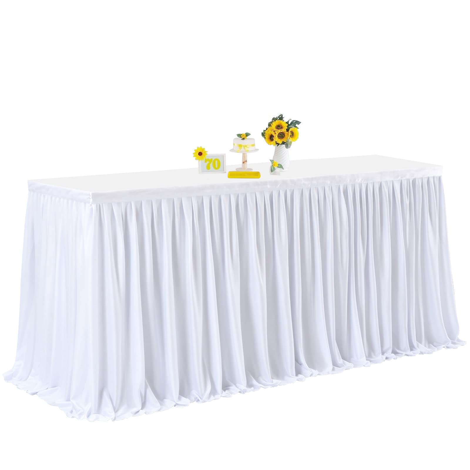 7ft White Table Skirt for Birthday Decorations, Baby Shower, Wedding Reception & Christmas Party - Fits Rectangle, Round & Sweetheart Tables - Perfect for Princess Themed Events, Gender Neutral Decor