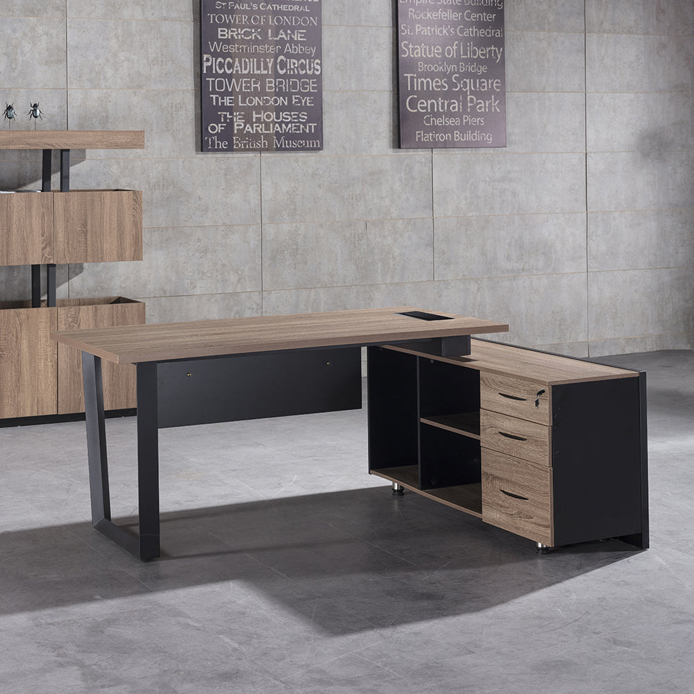 ADRIANO Executive Office Desk with Right Return - 160cm & 180cm Light Brown Wooden L-Shaped Desk for Home Office & Workspace